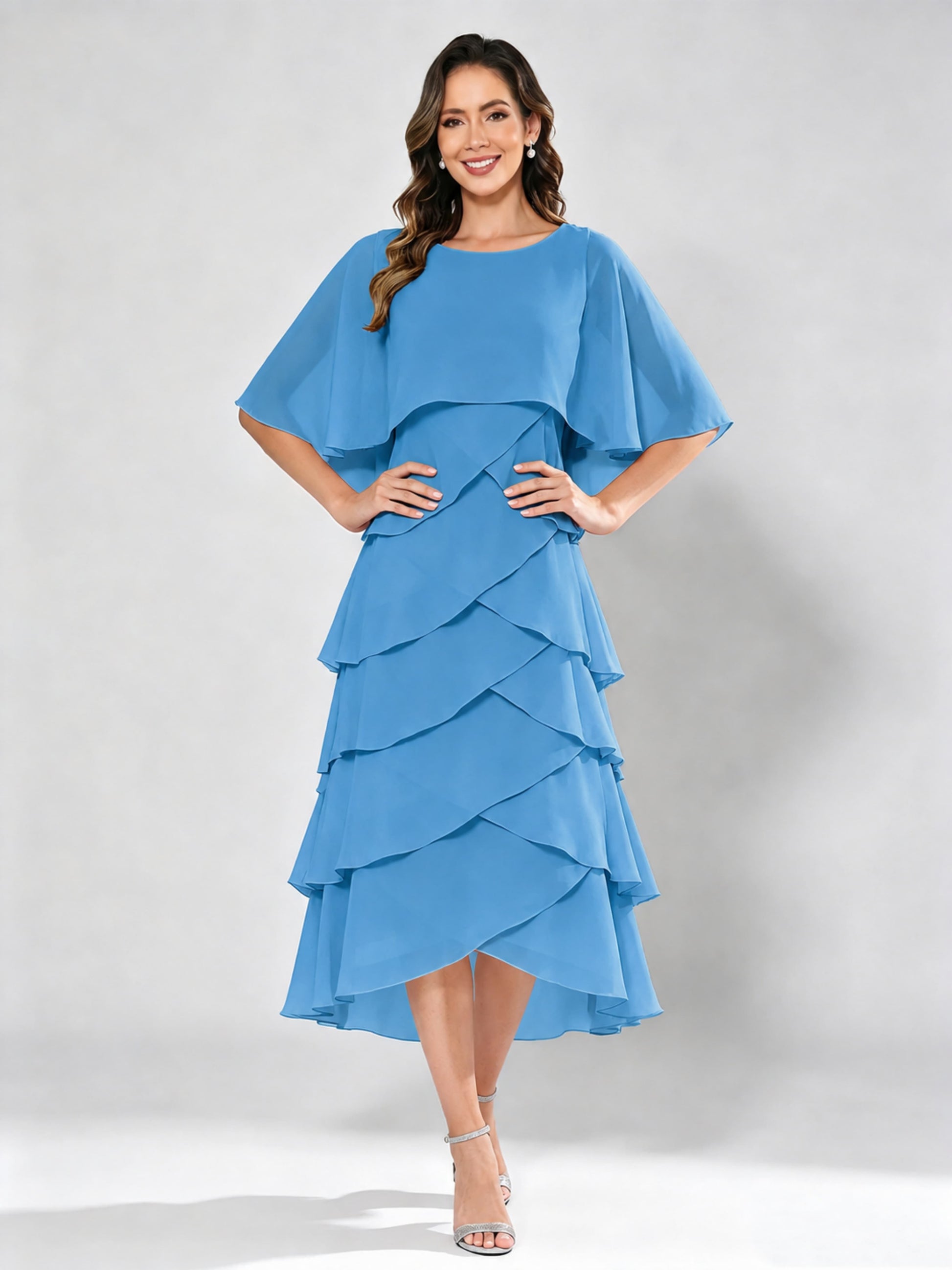 Chiffon Tiered Mother of The Bride Dress for Women Wedding