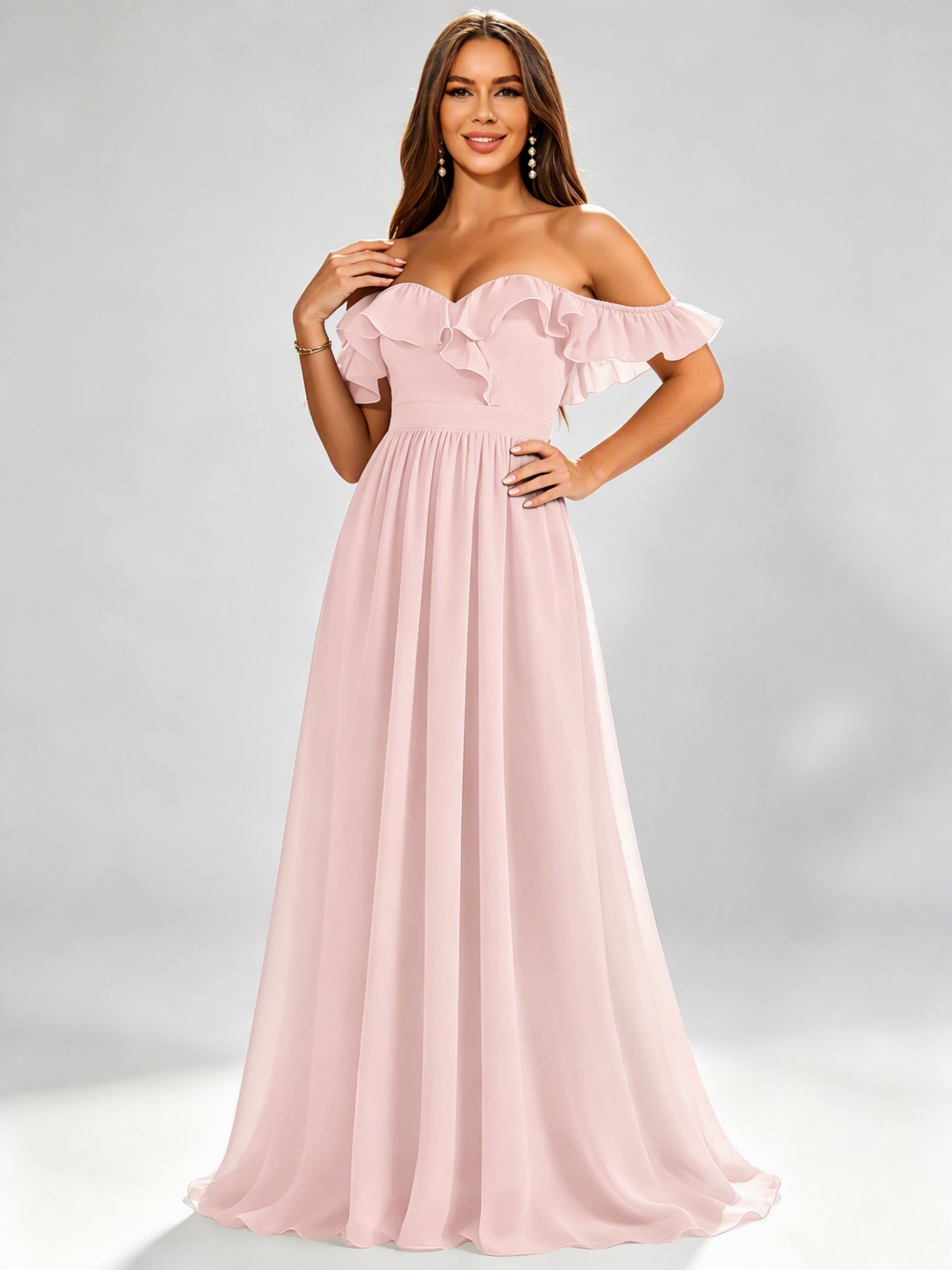 Off The Shoulder Ruffle Bridesmaid Dress Formal Evening Dresses