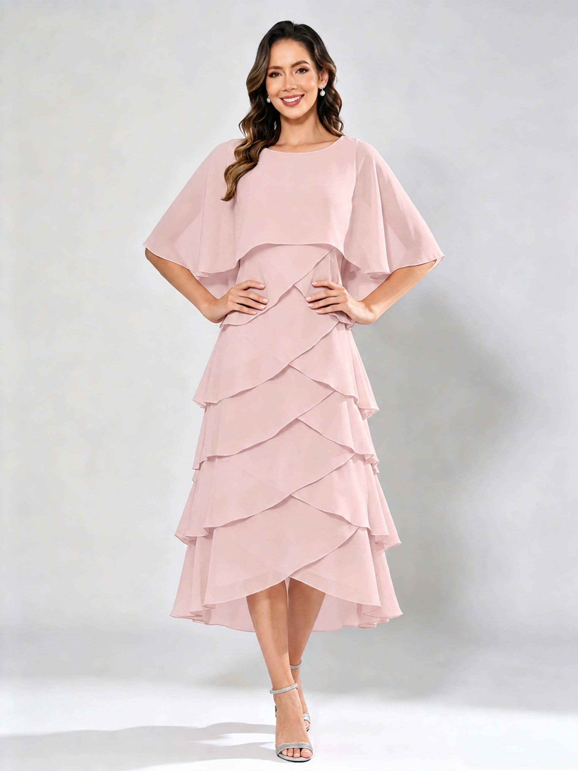 Chiffon Tiered Mother of The Bride Dress for Women Wedding