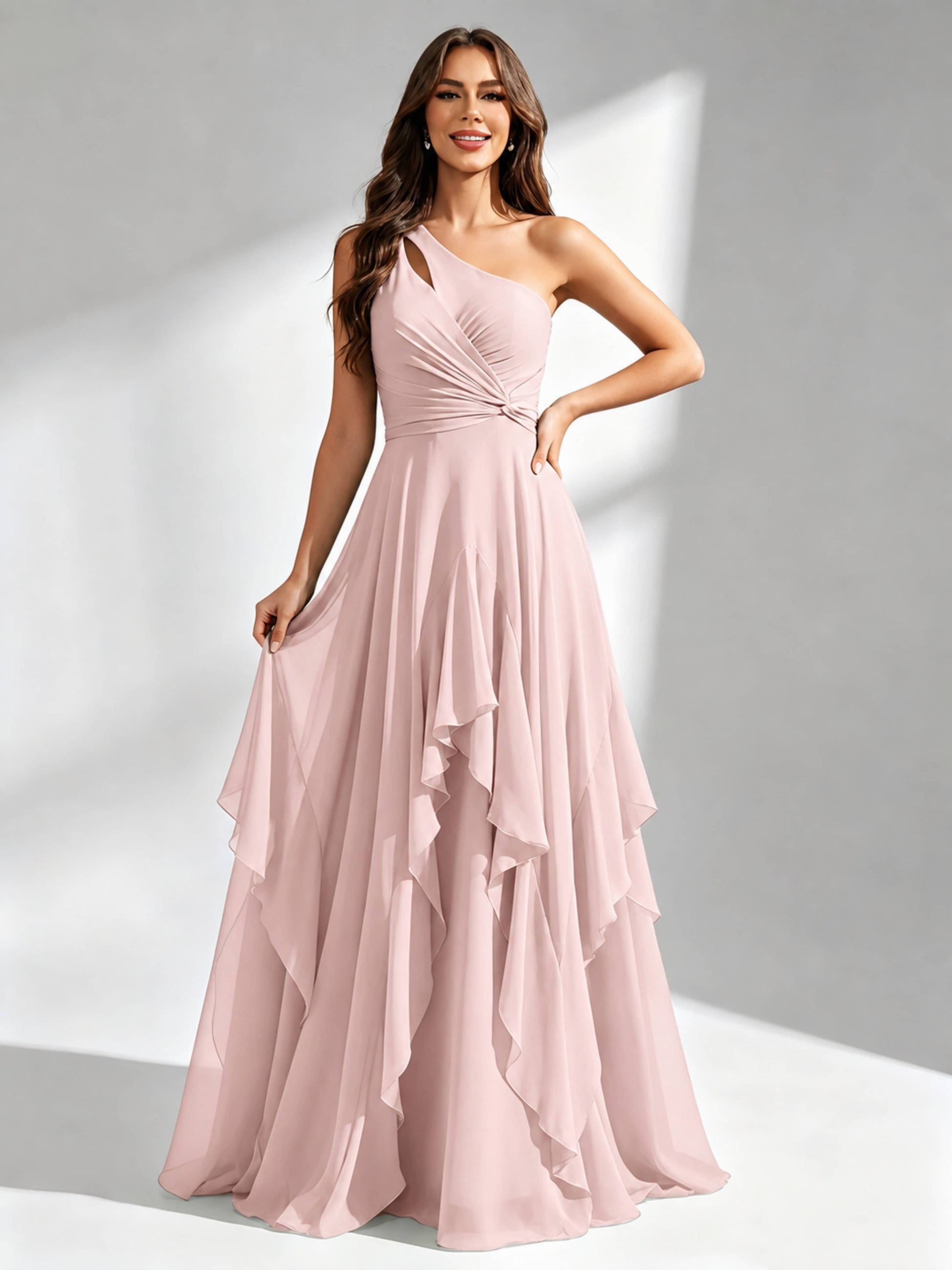 One Shoulder Ruffle Bridesmaid Dresses Formal Evening Gown
