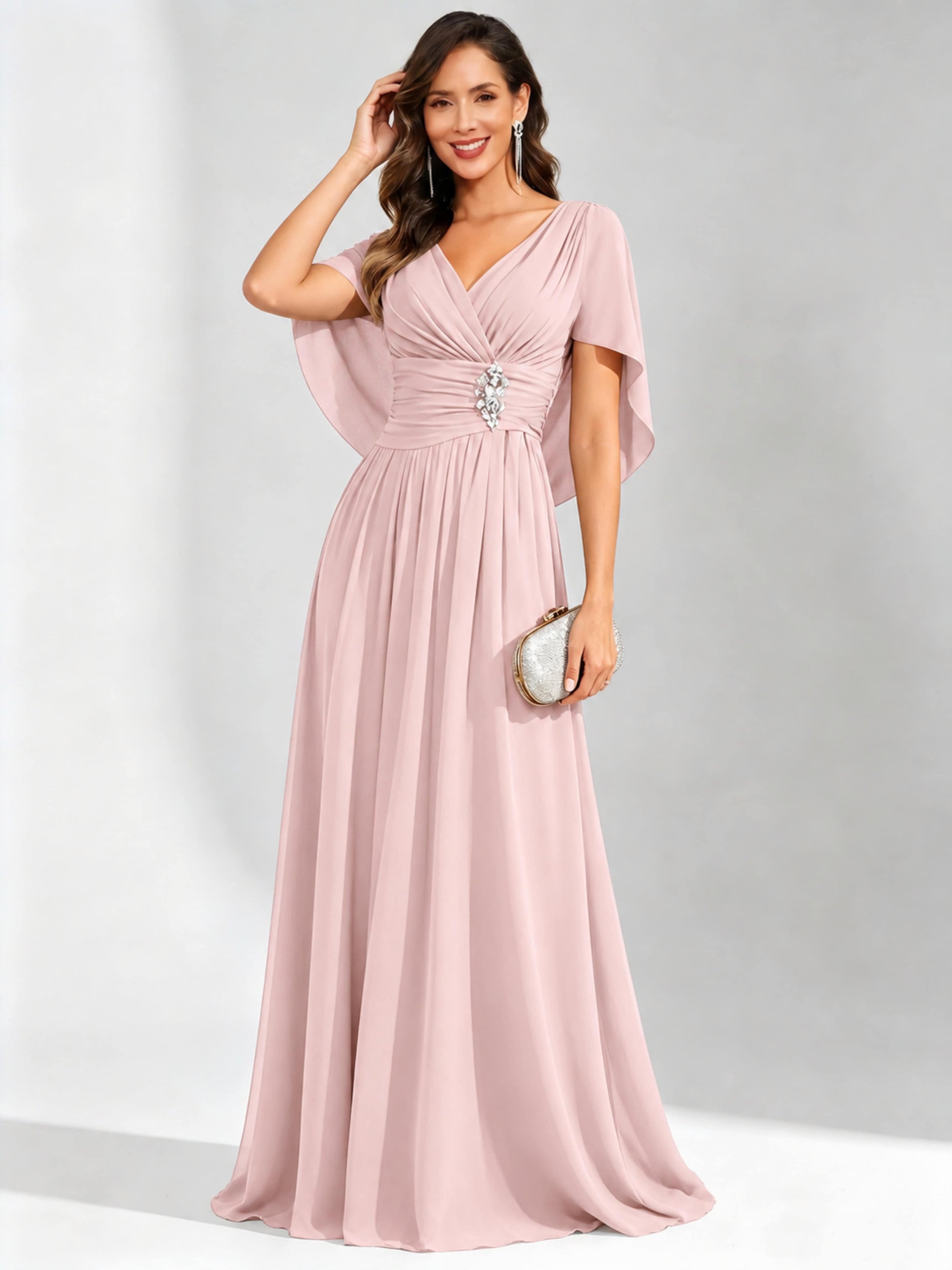 Long Chiffon Dressy Mother of The Bride Dresses with Cape