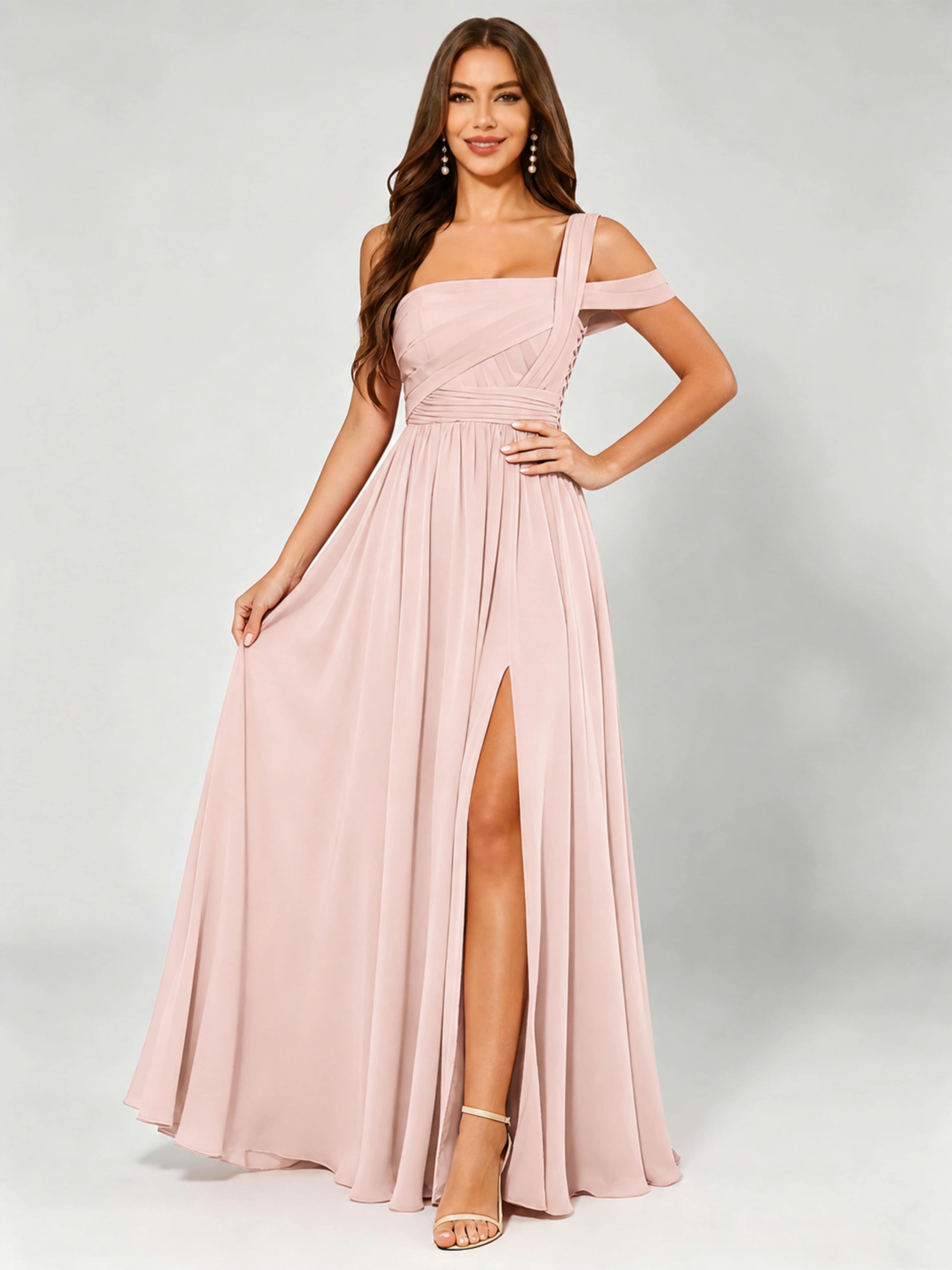 One Shoulder Chiffon Pleated Bridesmaid Dresses for Wedding