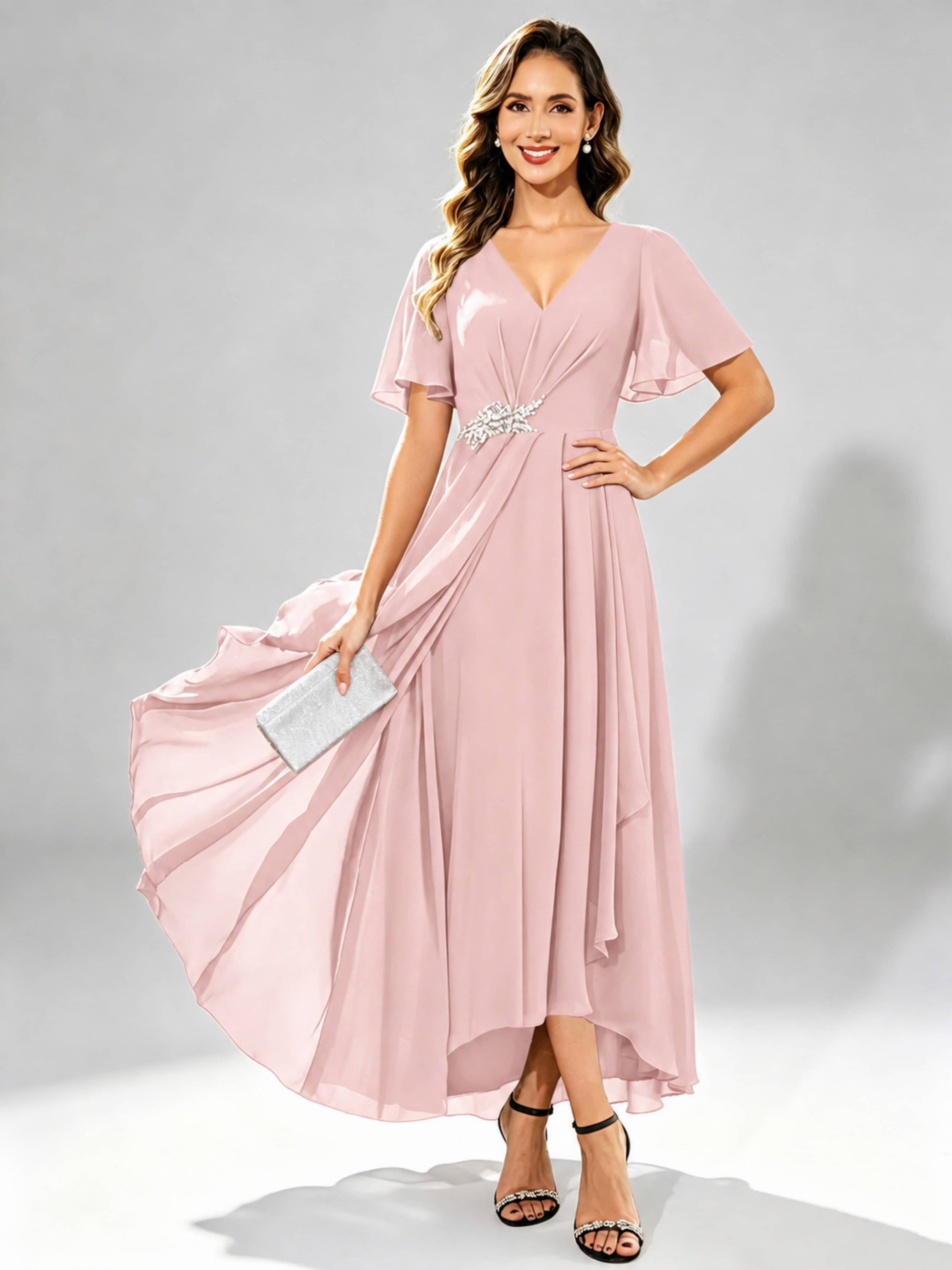 Chiffon High Low Tiered Mother of The Bride Dresses for Wedding