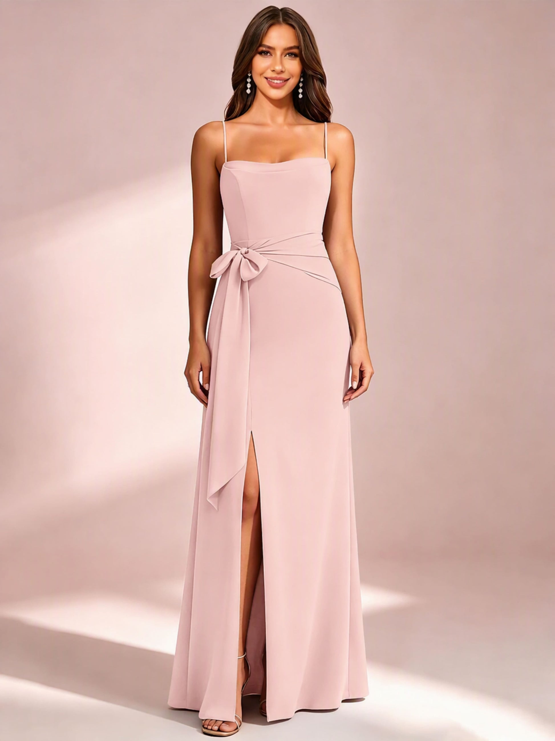 Spaghetti Straps Chiffon Bridesmaid Dress for Wedding with Belt