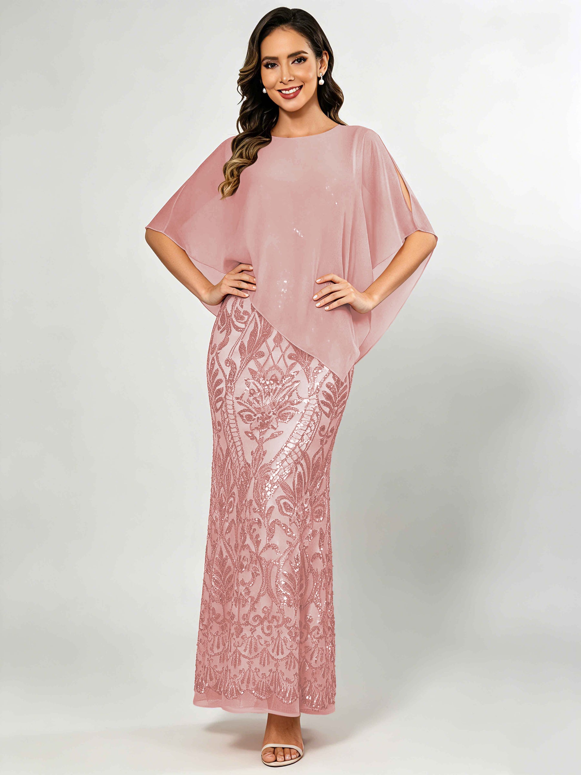 Mermaid Sequin Mother of The Bride Dress with Chiffon Cape