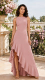 Sleeveless Spandex Ruffle High Low Formal Evening Dress