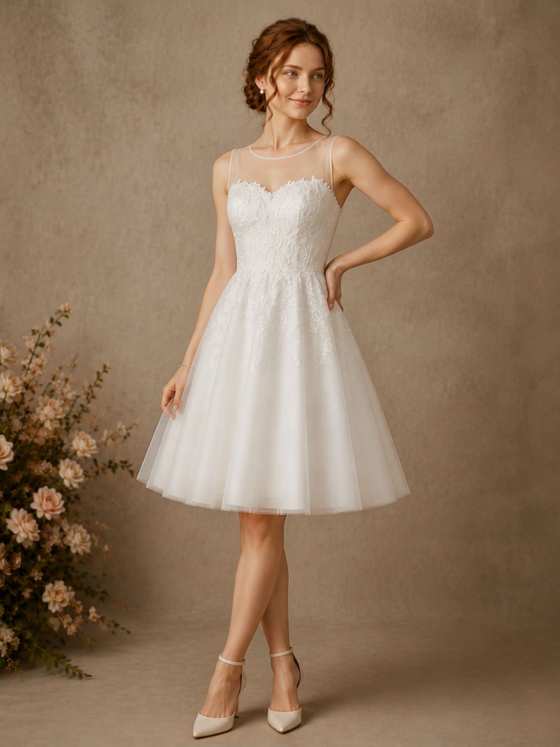 Short Tulle Wedding Dress for Women Puffy Formal Gown