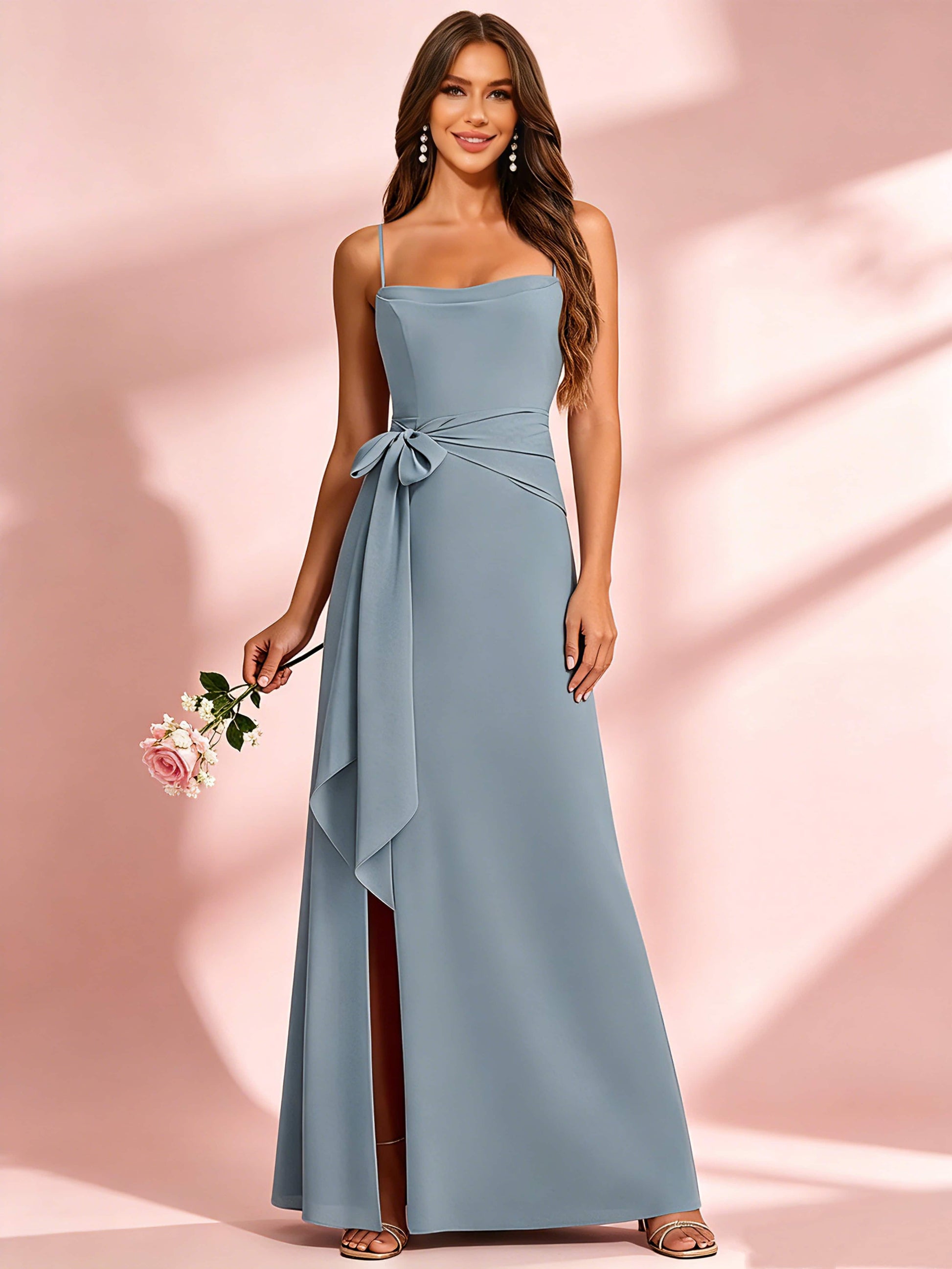 Spaghetti Straps Chiffon Bridesmaid Dress for Wedding with Belt