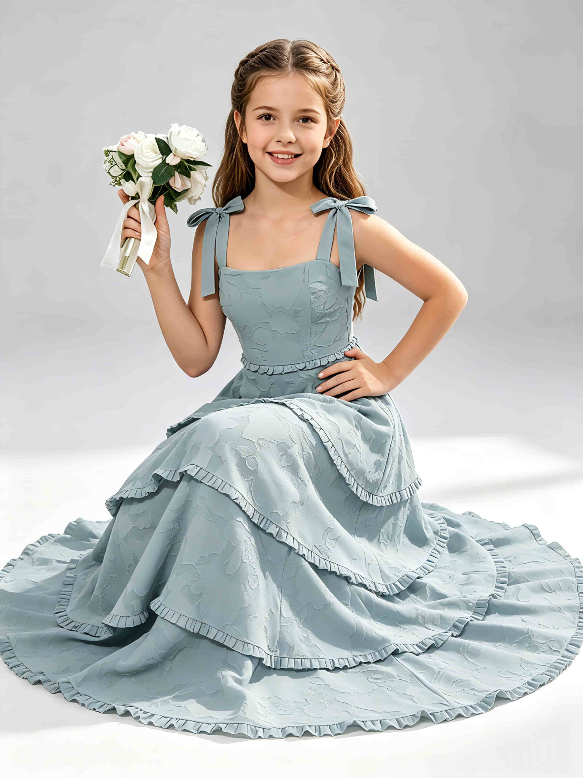 Spaghetti Straps Floral Burnout Chiffon Junior Bridesmaid Dresses
