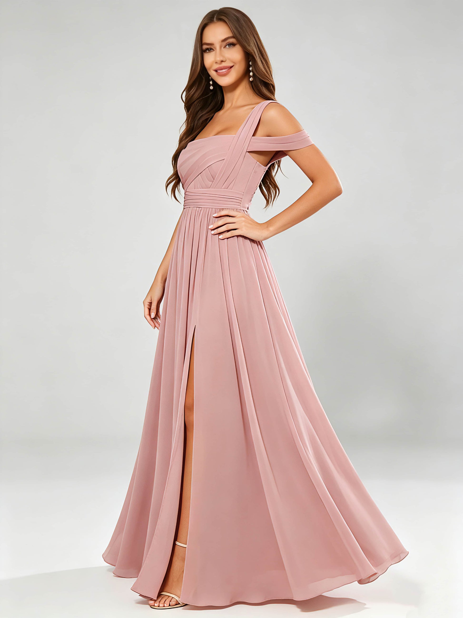 One Shoulder Chiffon Pleated Bridesmaid Dresses for Wedding