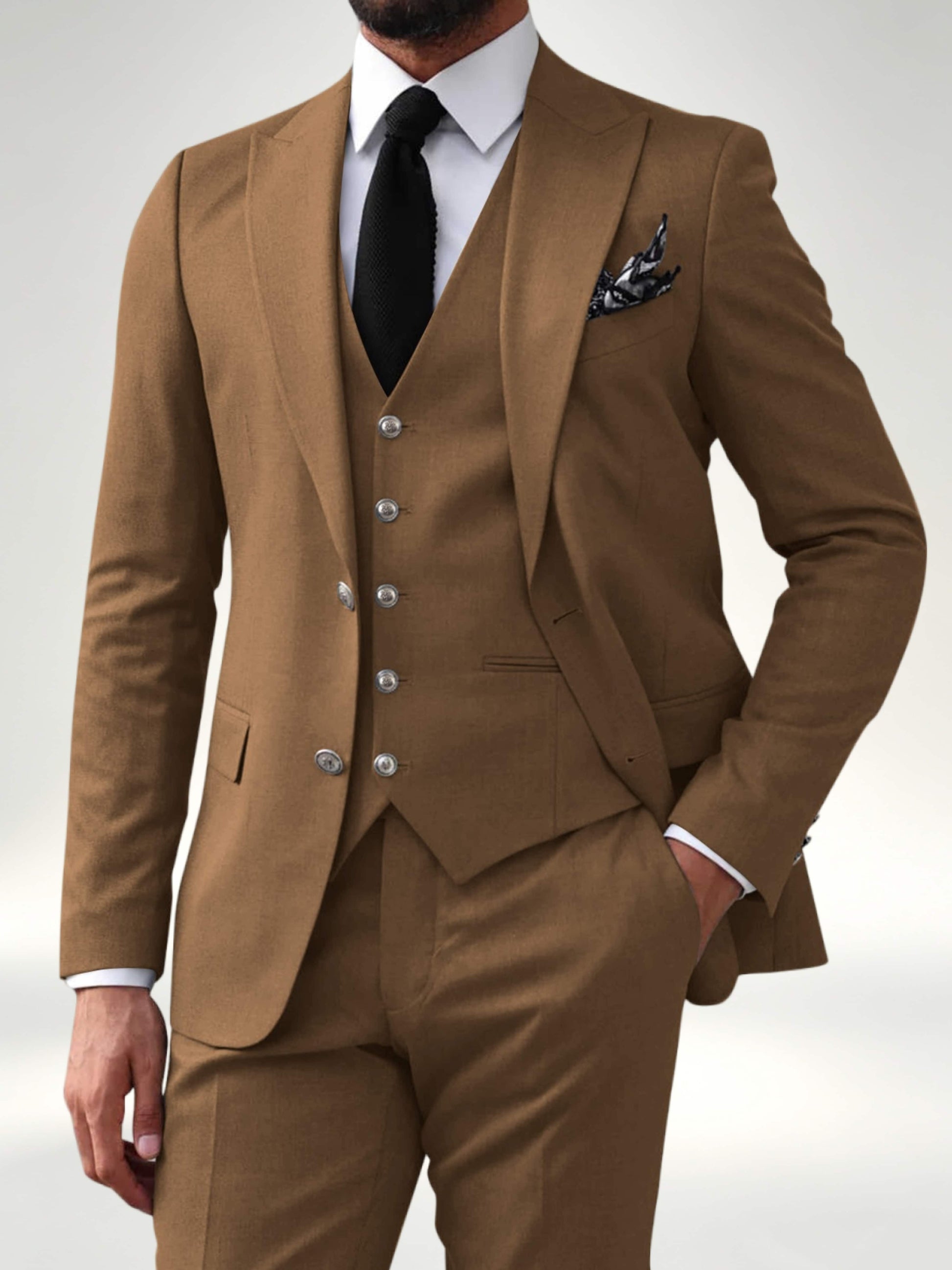 Elegant Men's 2 Button Solid 3 Pieces Formal Wedding Suits