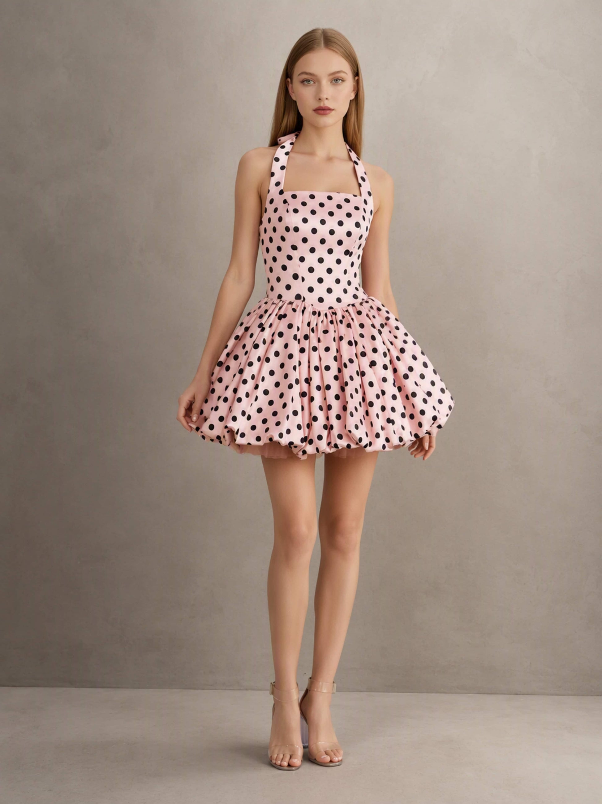 Satin Bubble Homecoming Dresses for Teens Halter Mini Gown