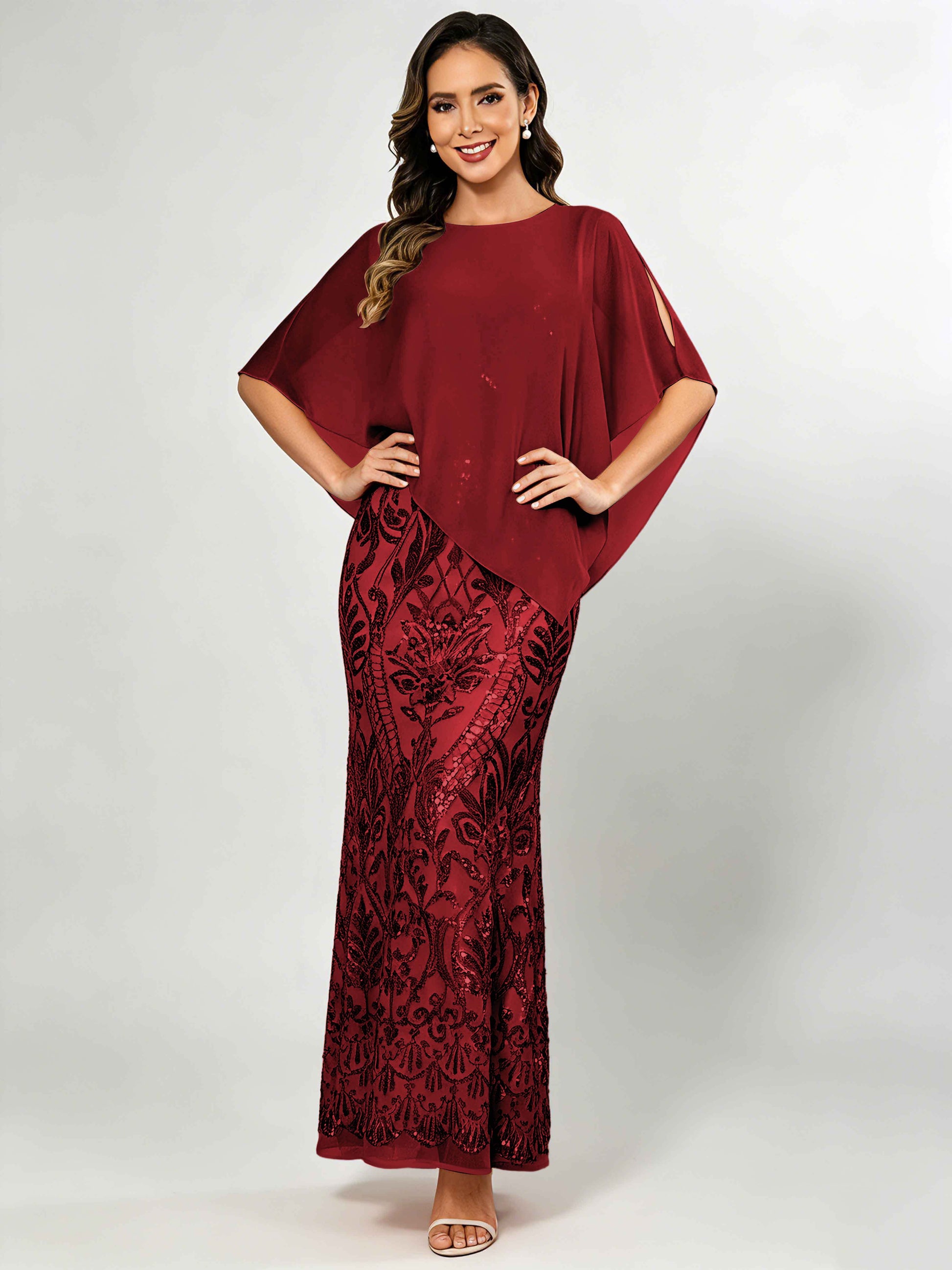 Mermaid Sequin Mother of The Bride Dress with Chiffon Cape