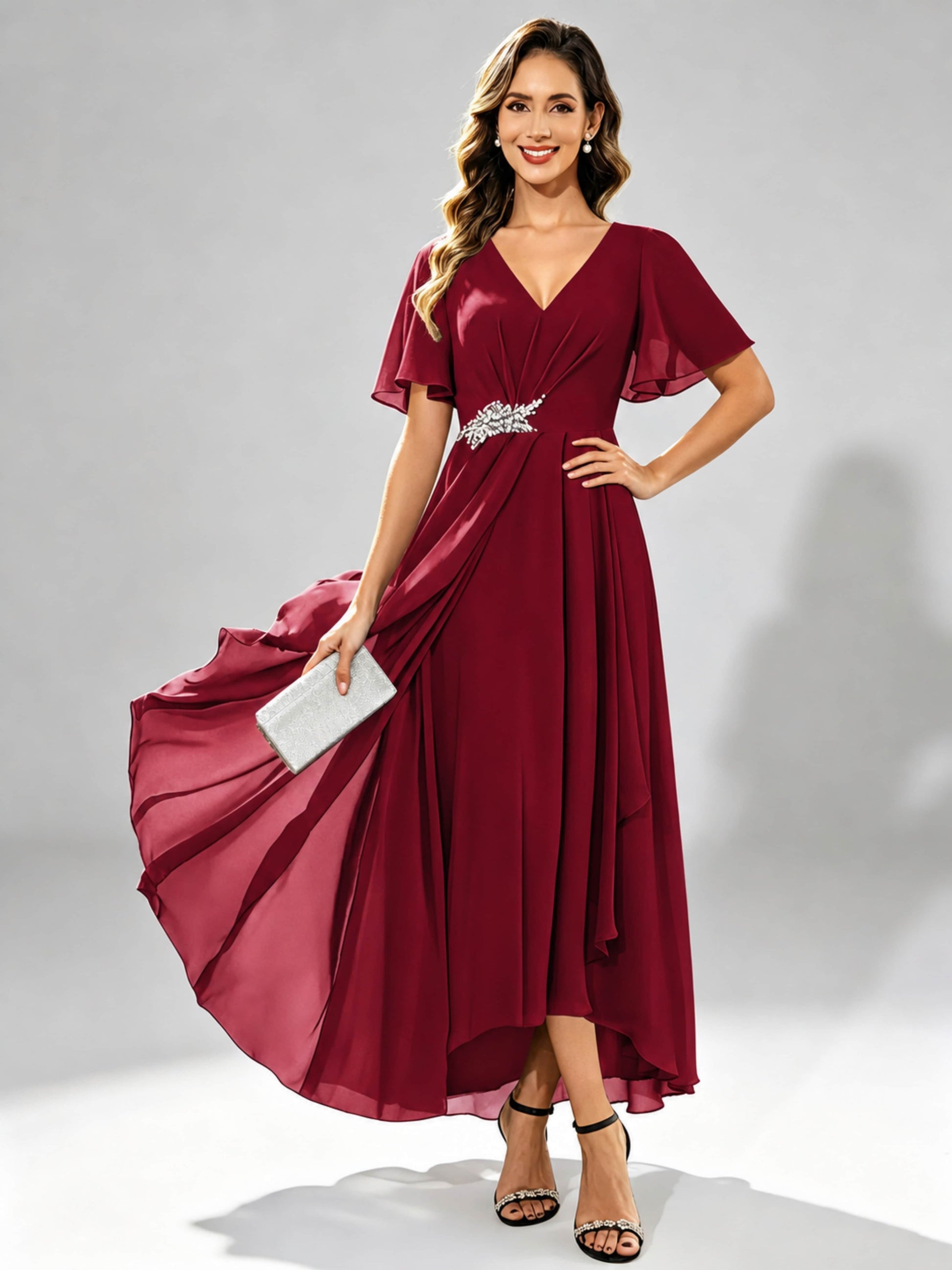 Chiffon High Low Tiered Mother of The Bride Dresses for Wedding