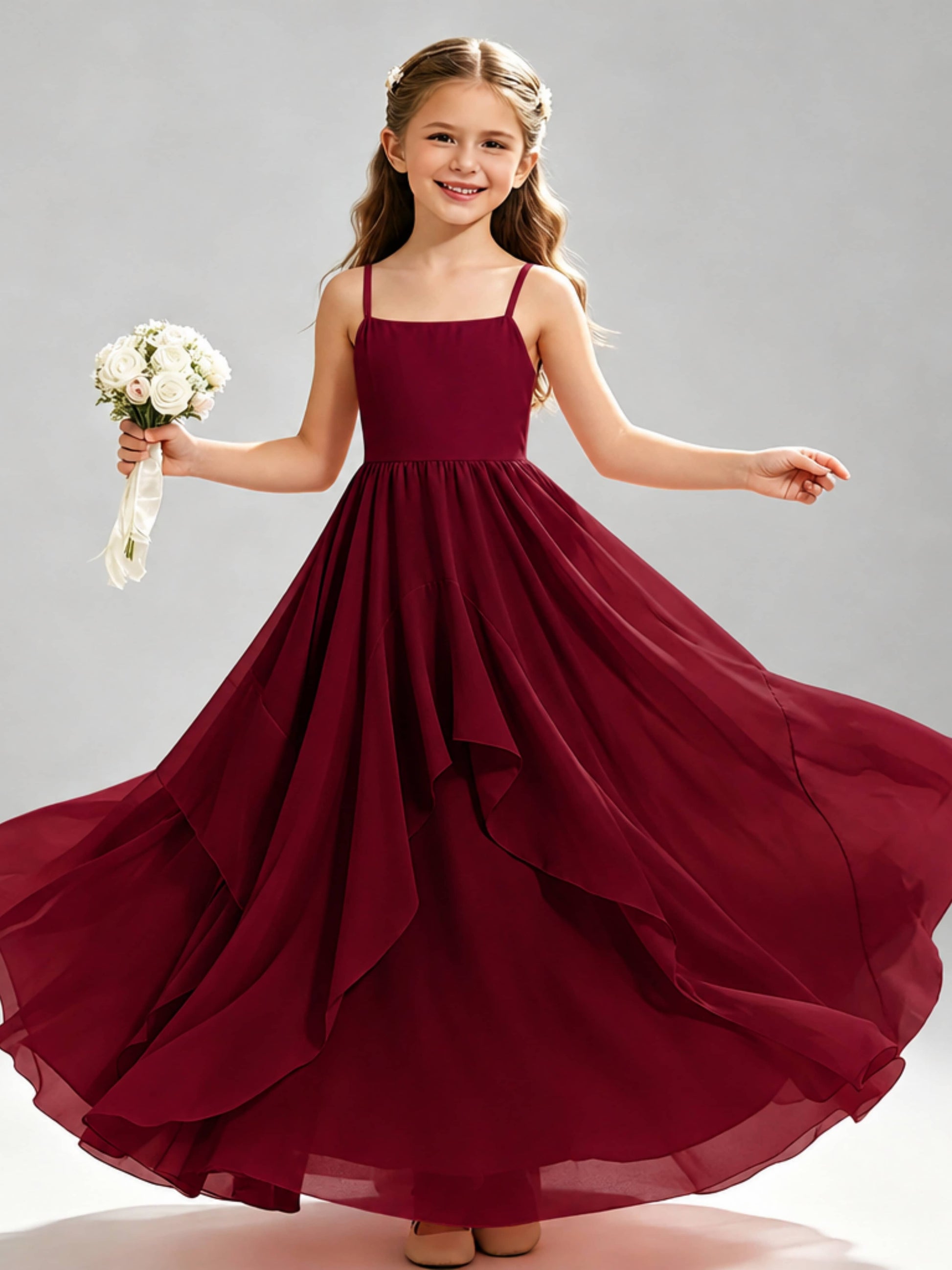 A-Line Spaghetti Straps Ruffle Junior Bridesmaid Dresses