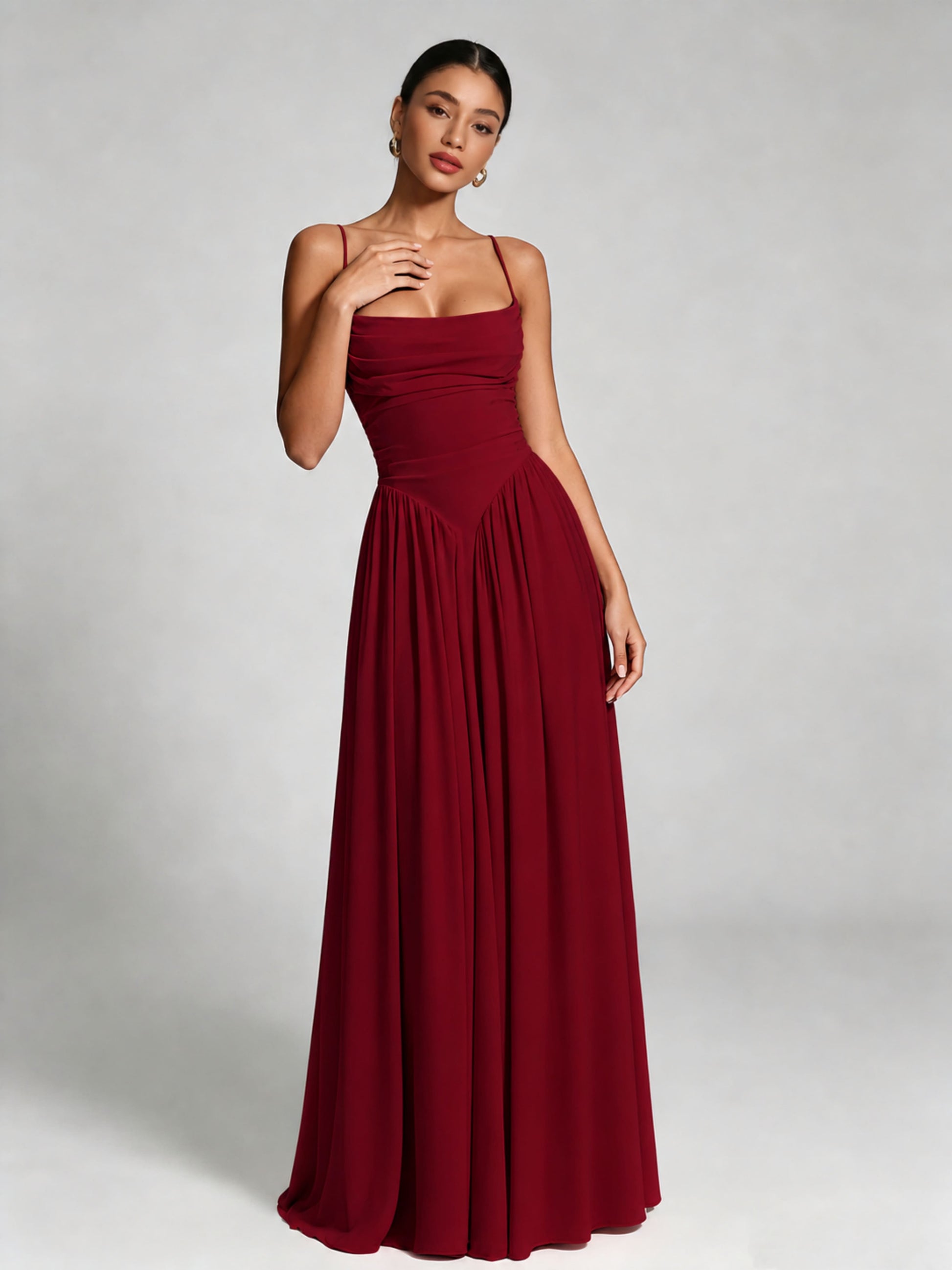 Spaghetti Straps Bridesmaid Dresses Chiffon Backless Wedding Guest Gown