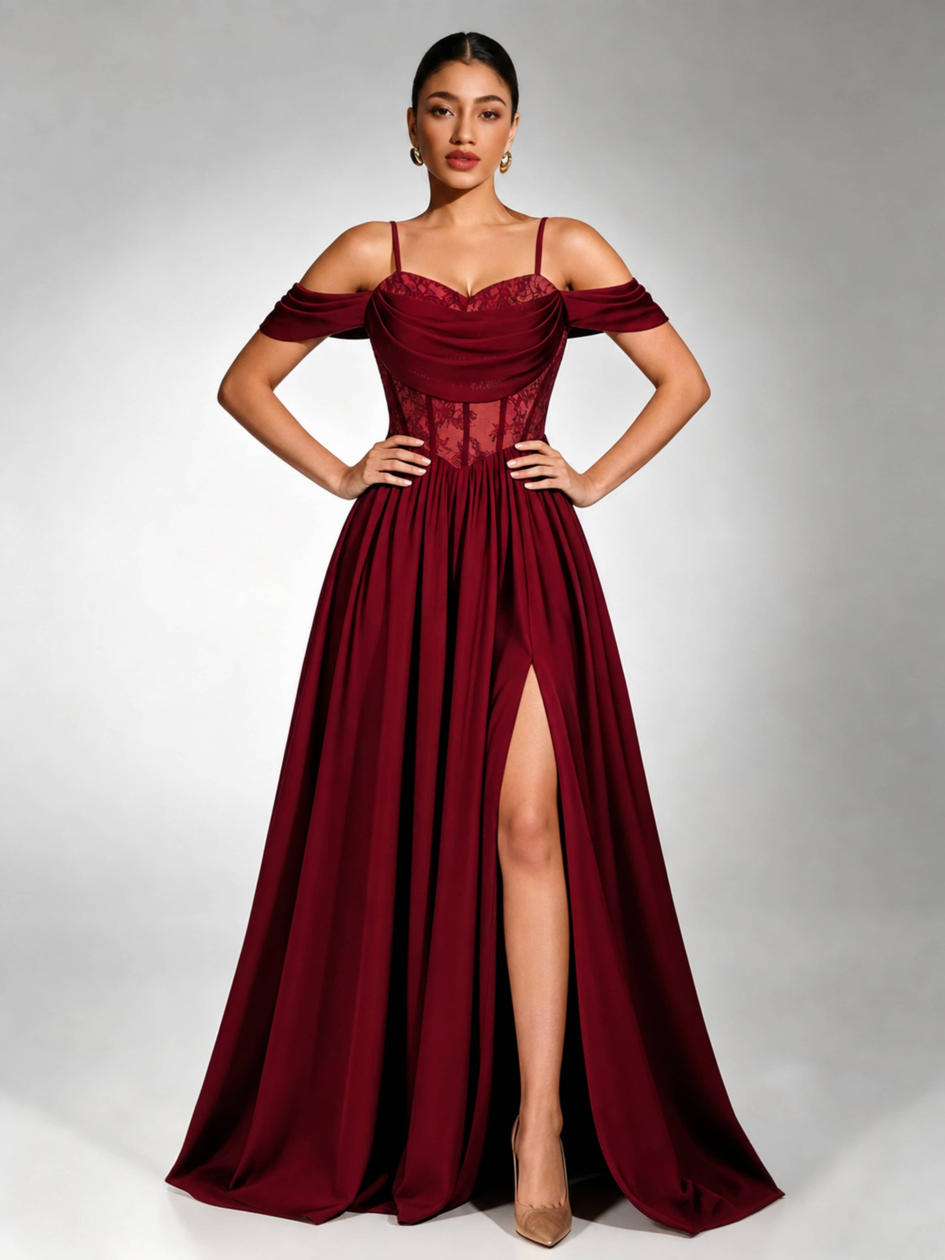 Off Shoulder Chiffon Lace Prom Dress for Teens