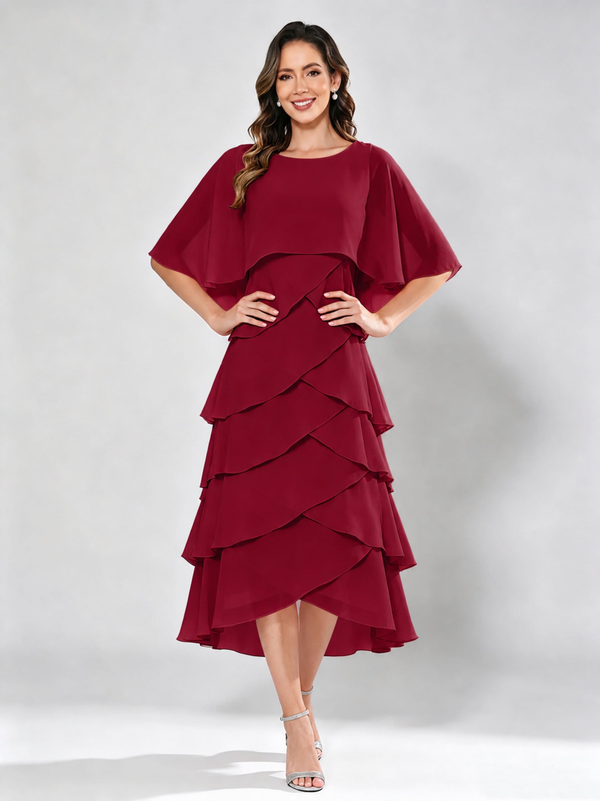 Chiffon Tiered Mother of The Bride Dress for Women Wedding