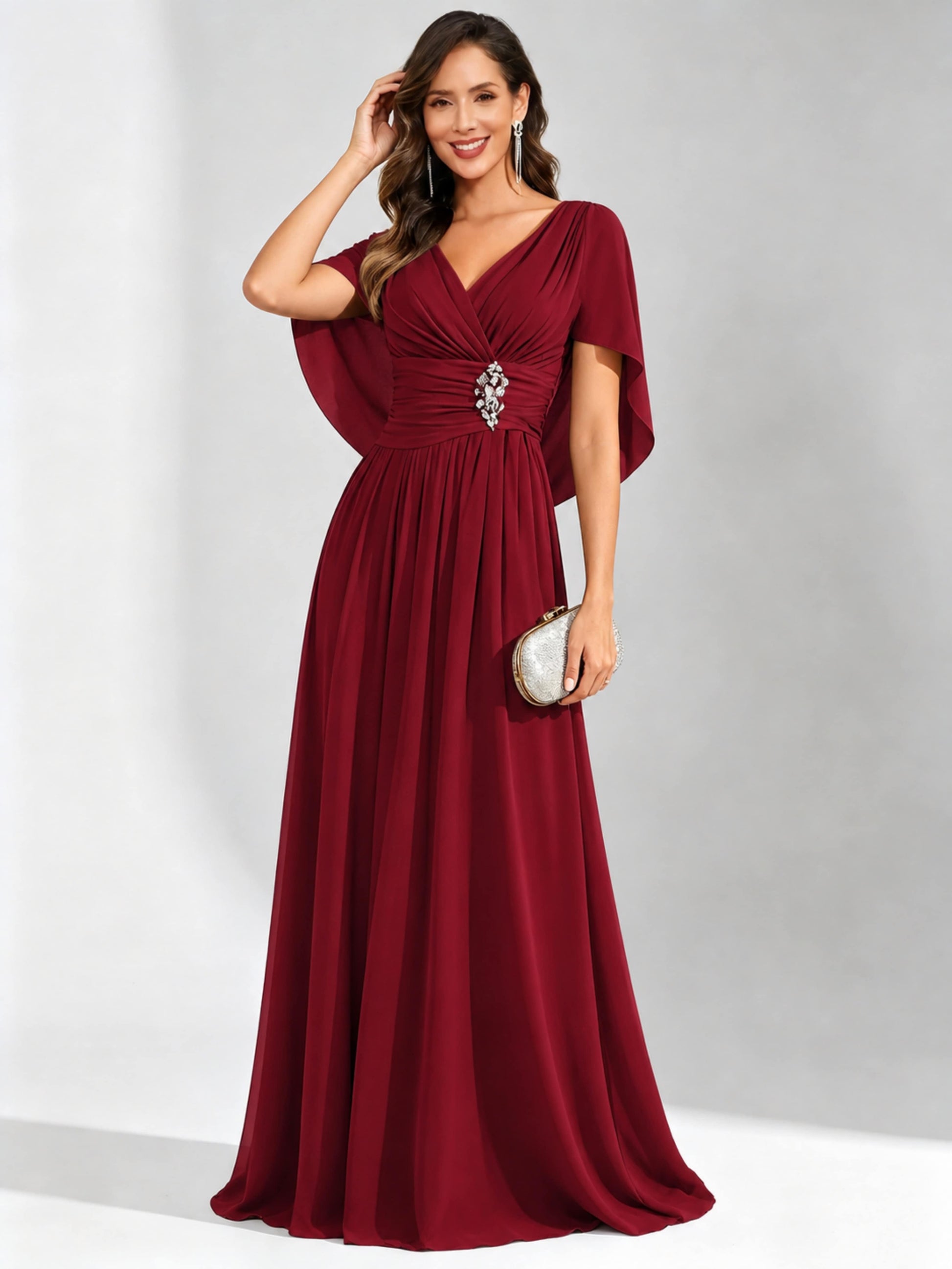 Long Chiffon Dressy Mother of The Bride Dresses with Cape