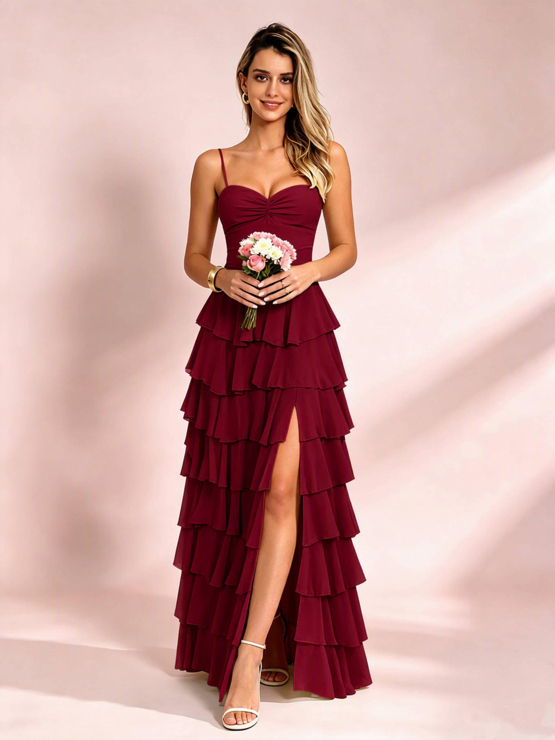 Chiffon Tiered Prom Dress for Teens Formal Evening Party Dresses