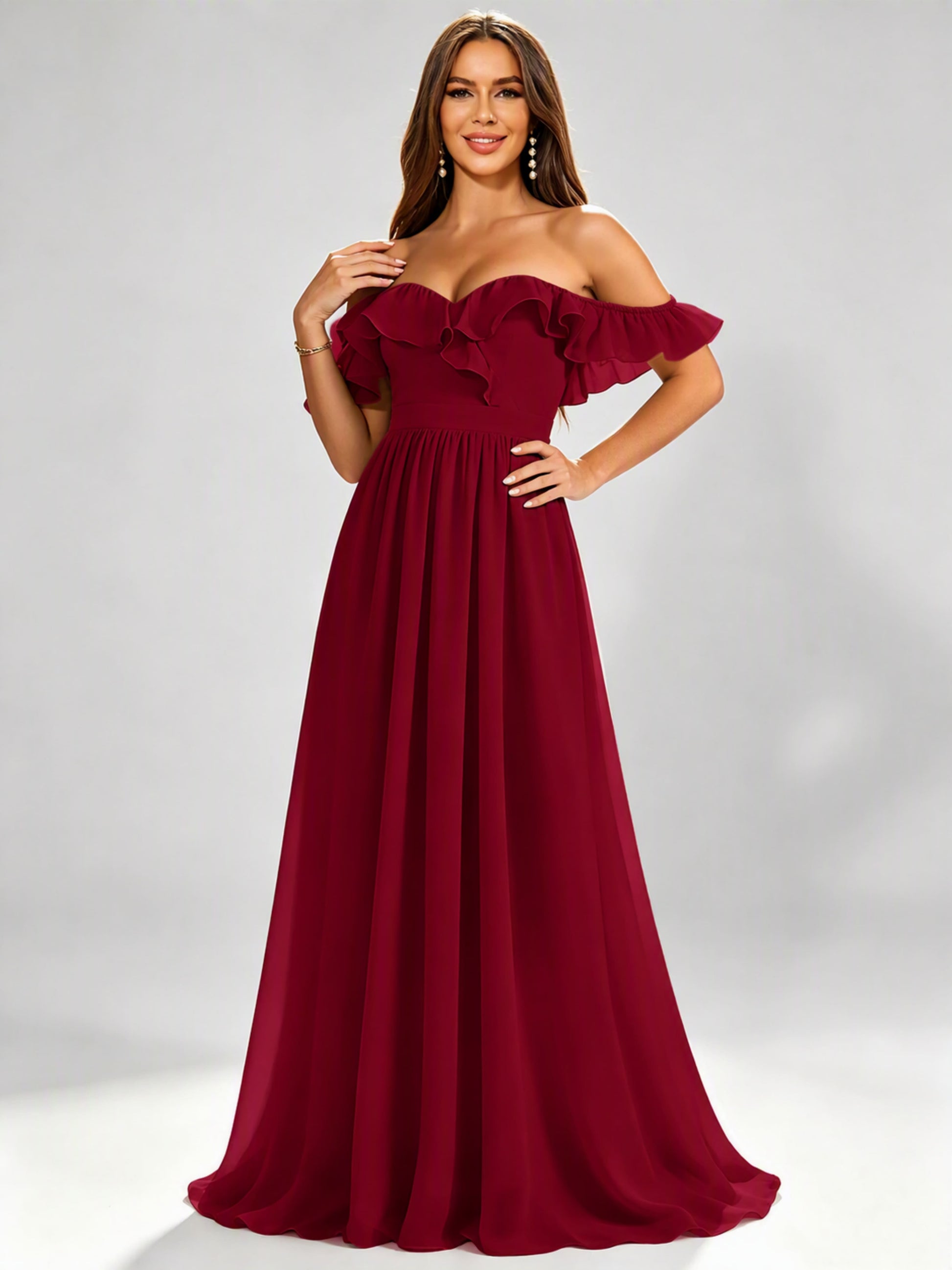 Off The Shoulder Ruffle Bridesmaid Dress Formal Evening Dresses