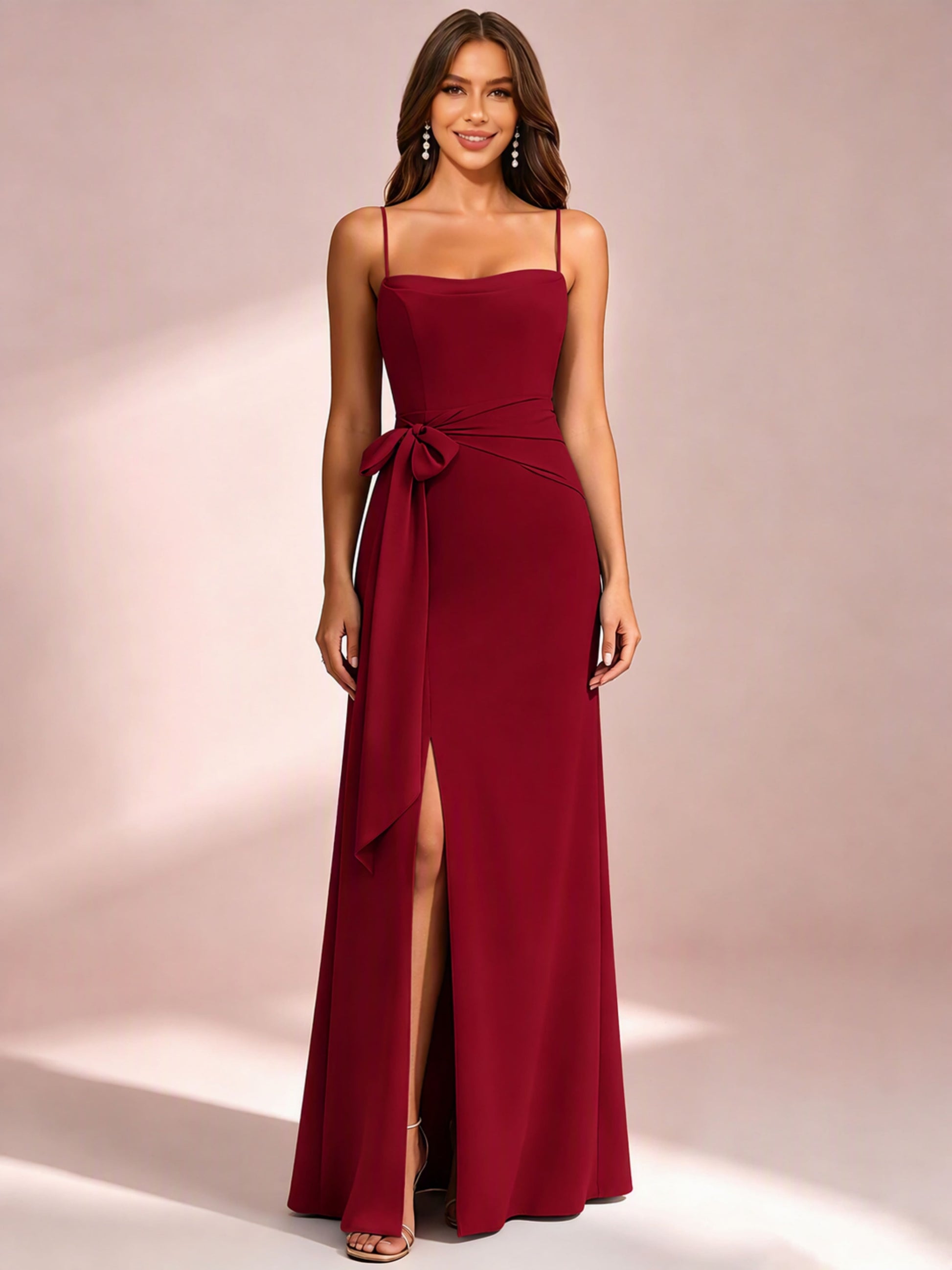 Spaghetti Straps Chiffon Bridesmaid Dress for Wedding with Belt