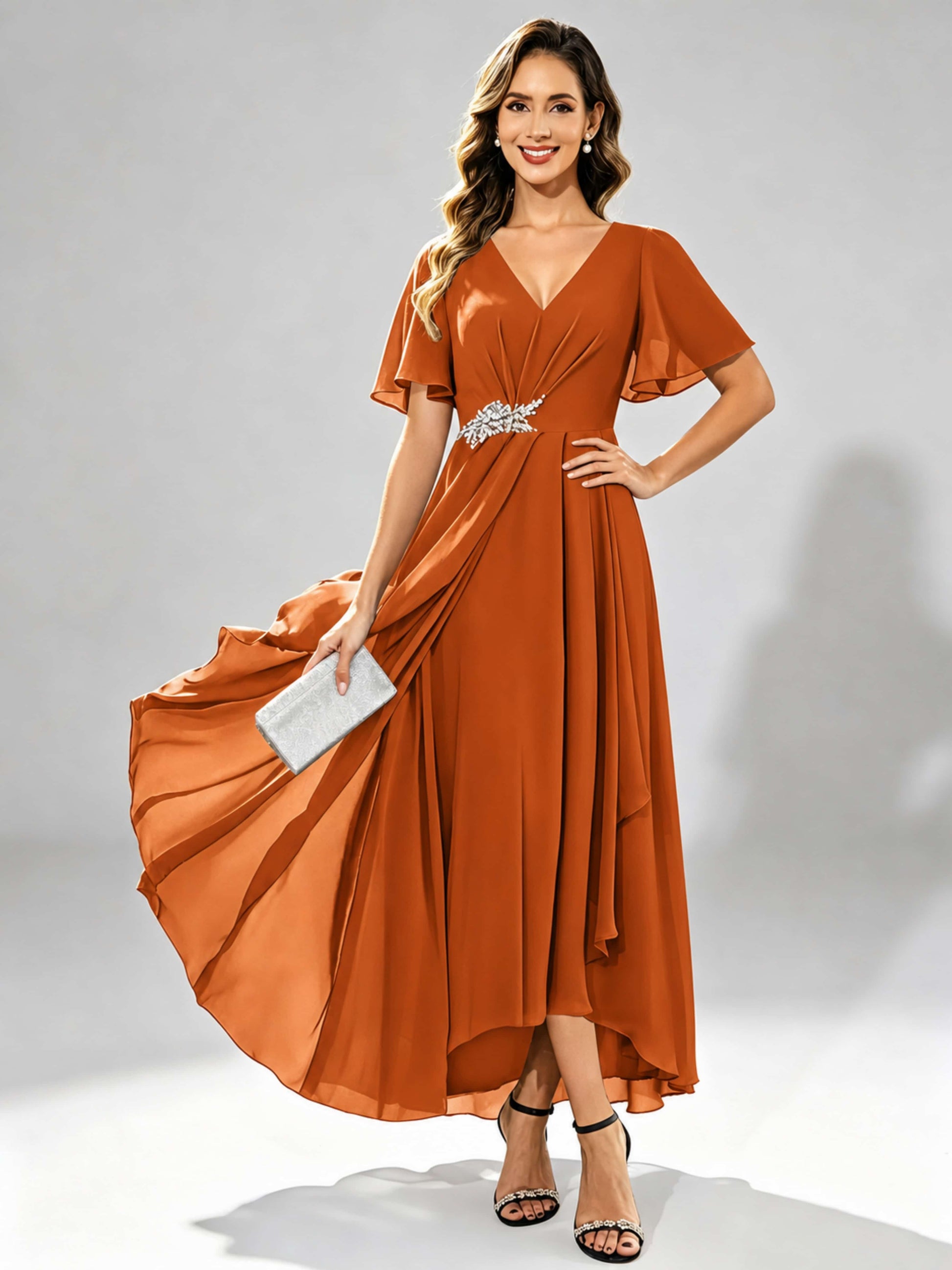 Chiffon High Low Tiered Mother of The Bride Dresses for Wedding