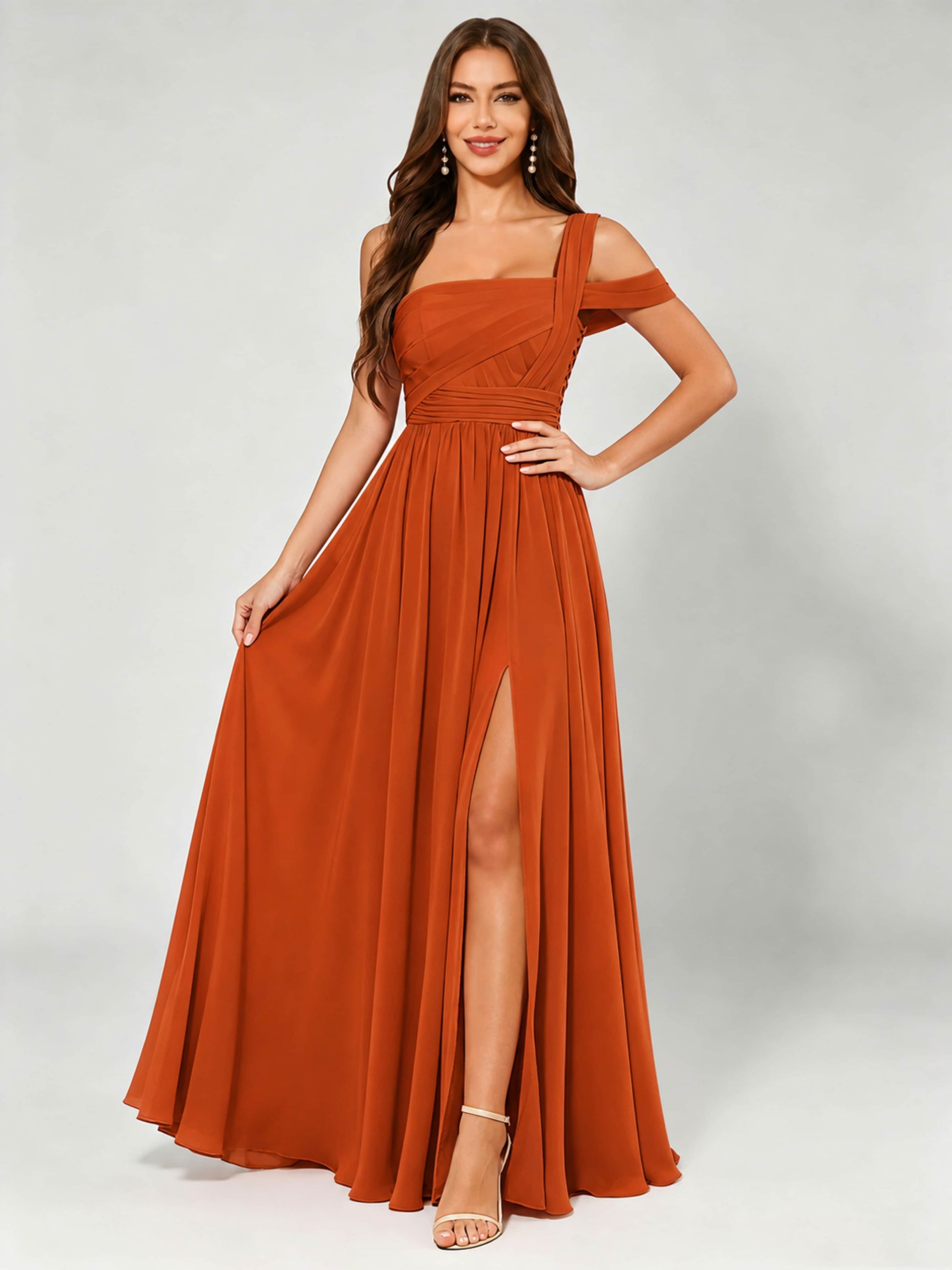 One Shoulder Chiffon Pleated Bridesmaid Dresses for Wedding