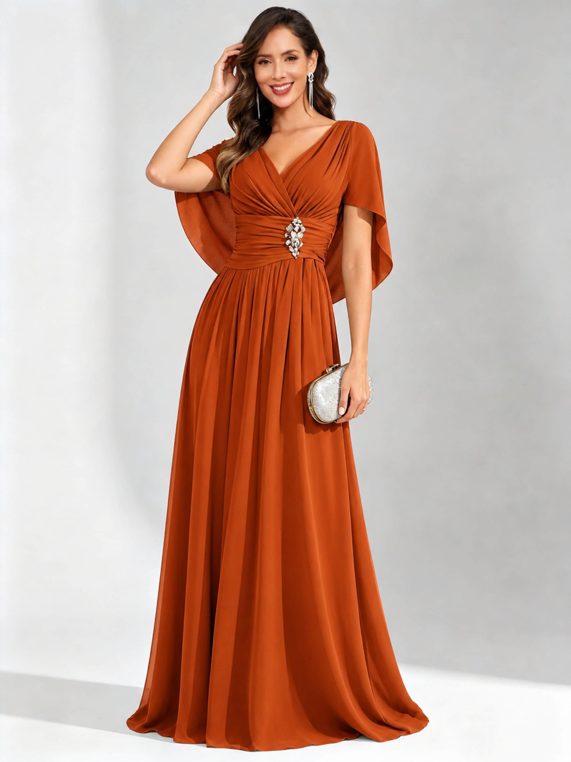 Long Chiffon Dressy Mother of The Bride Dresses with Cape