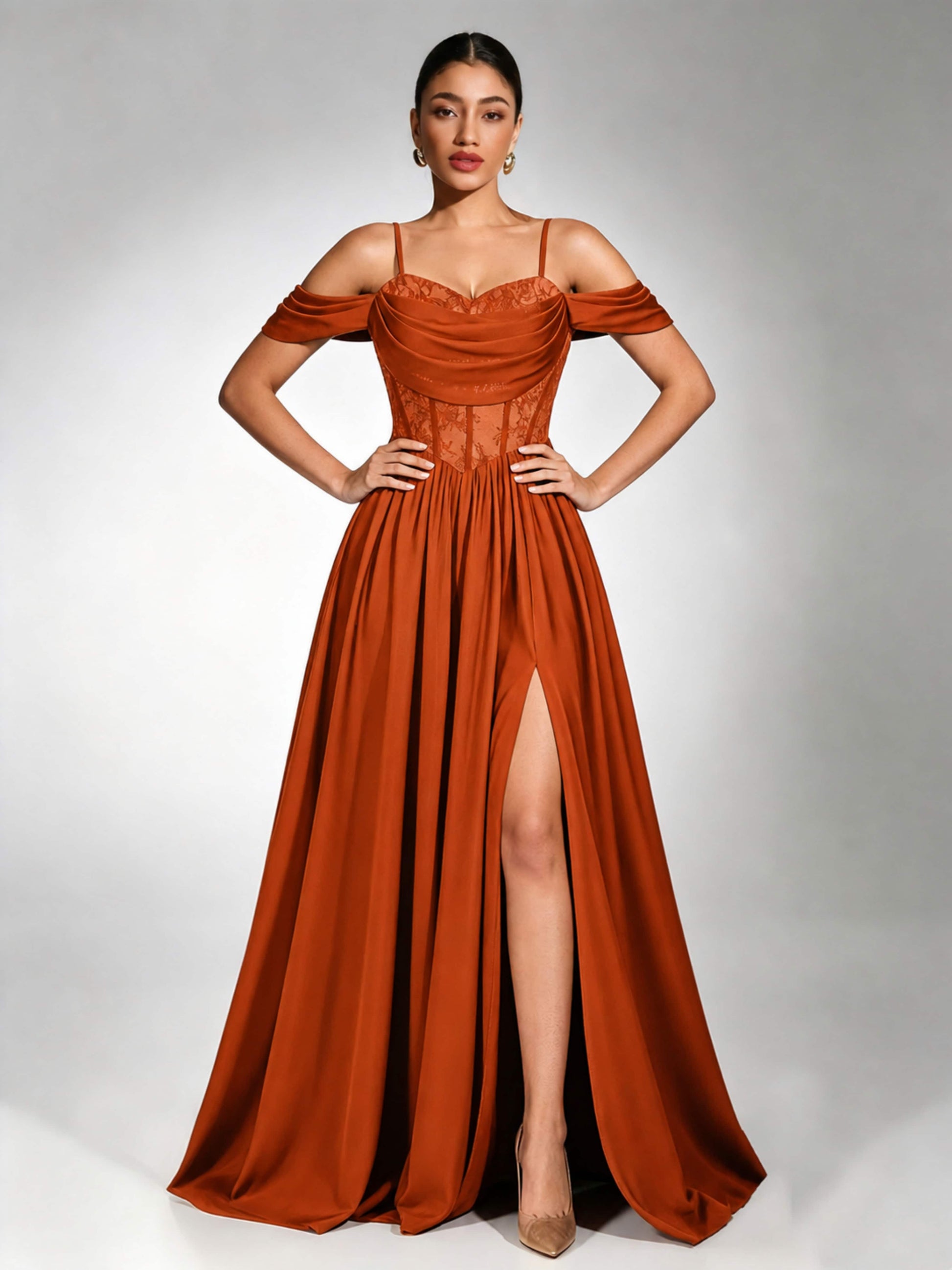 Off Shoulder Chiffon Lace Prom Dress for Teens