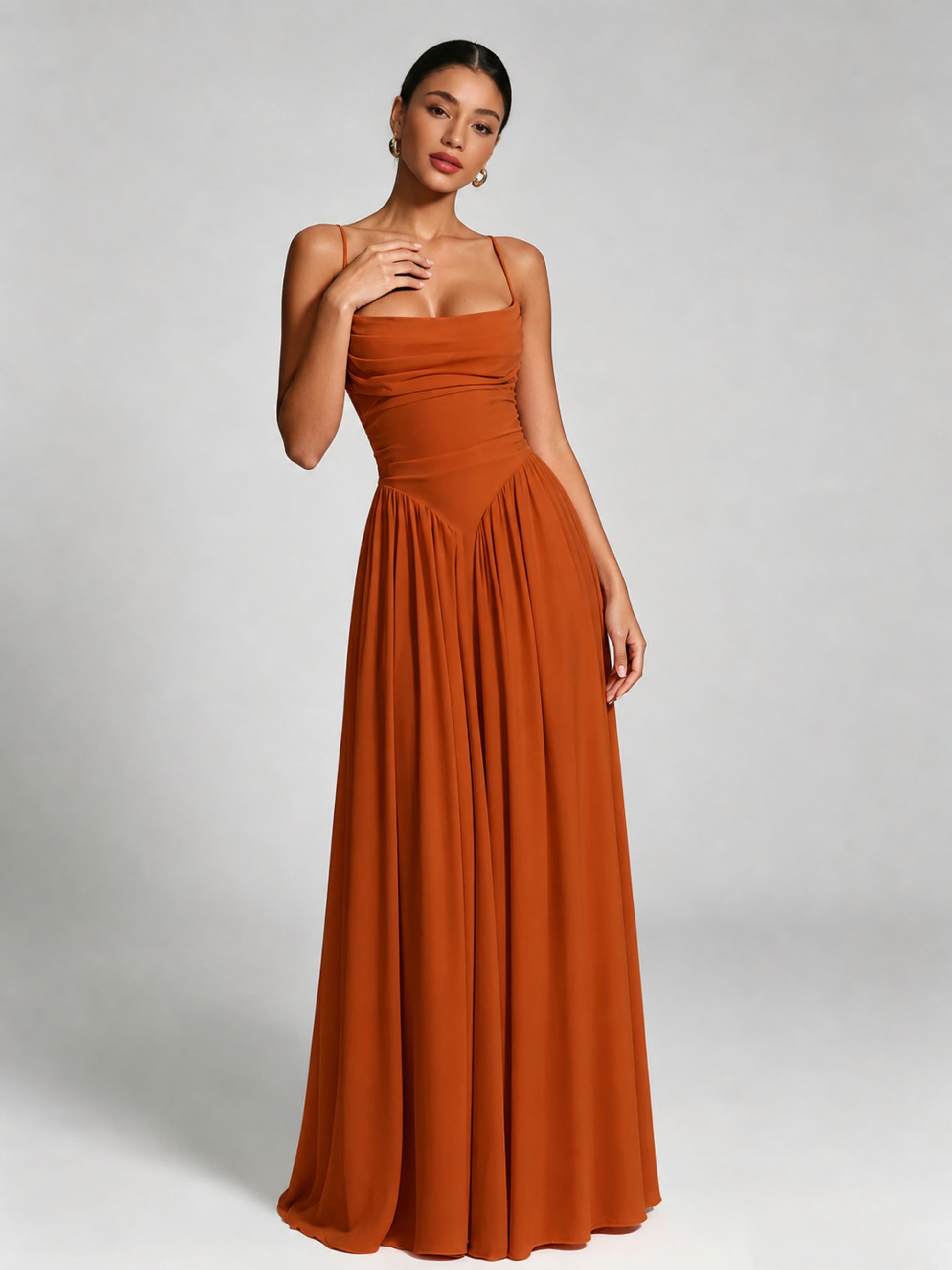 Spaghetti Straps Bridesmaid Dresses Chiffon Backless Wedding Guest Gown
