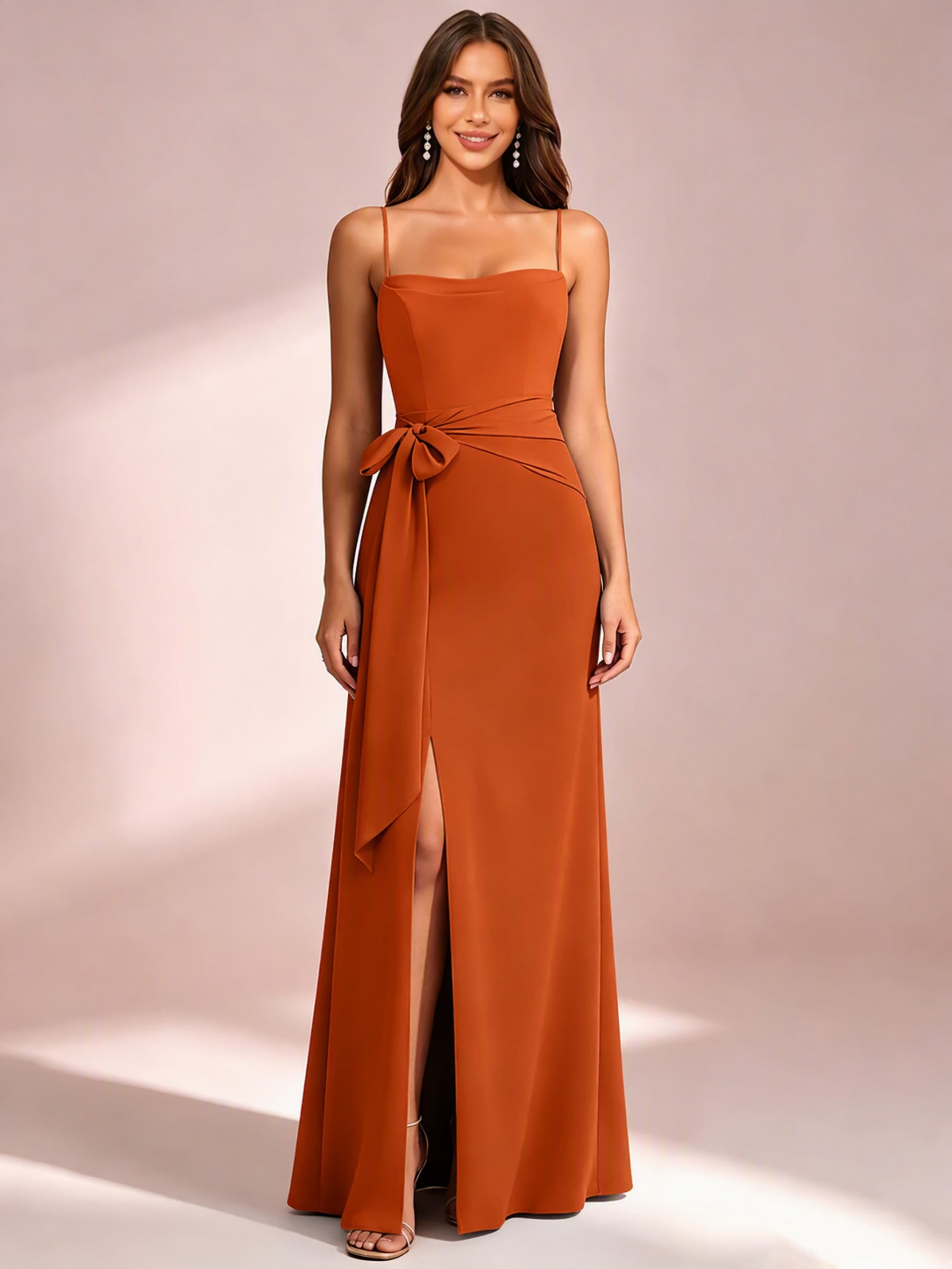 Spaghetti Straps Chiffon Bridesmaid Dress for Wedding with Belt