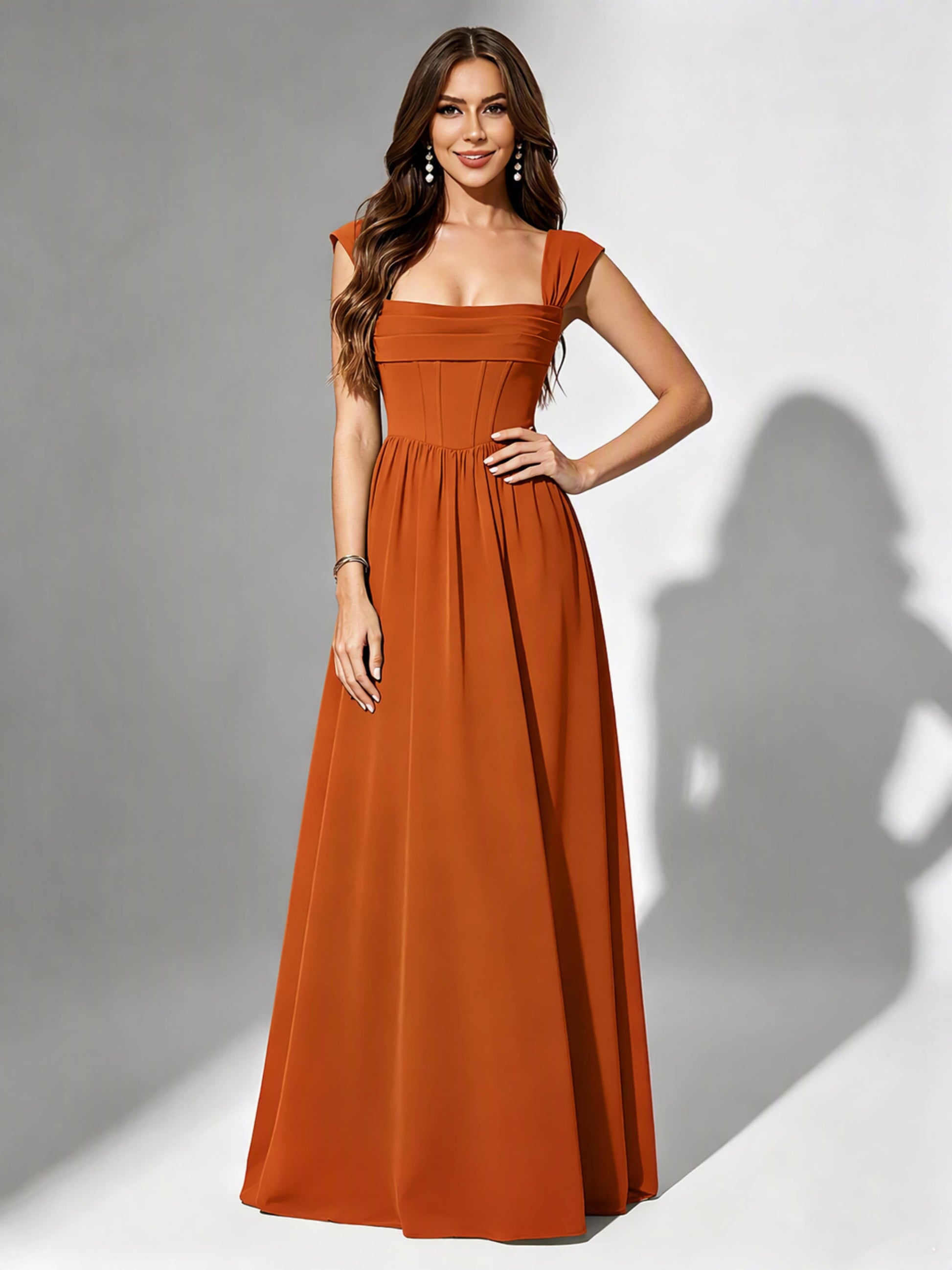 Square Neck Chiffon Bridesmaid Dress Corset Formal Gown