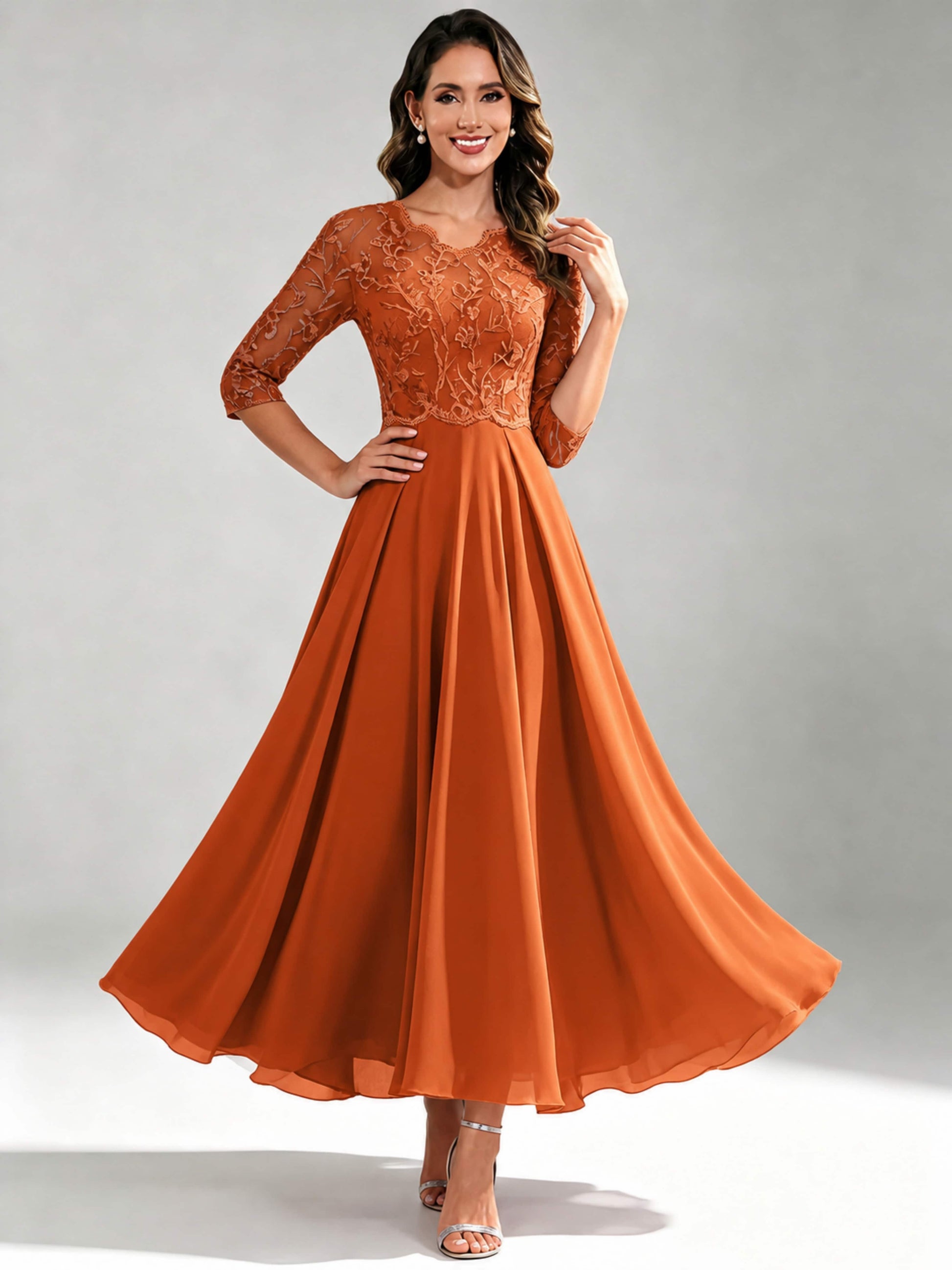 Lace Appliques Chiffon Dressy Mother of The Bride Dresses