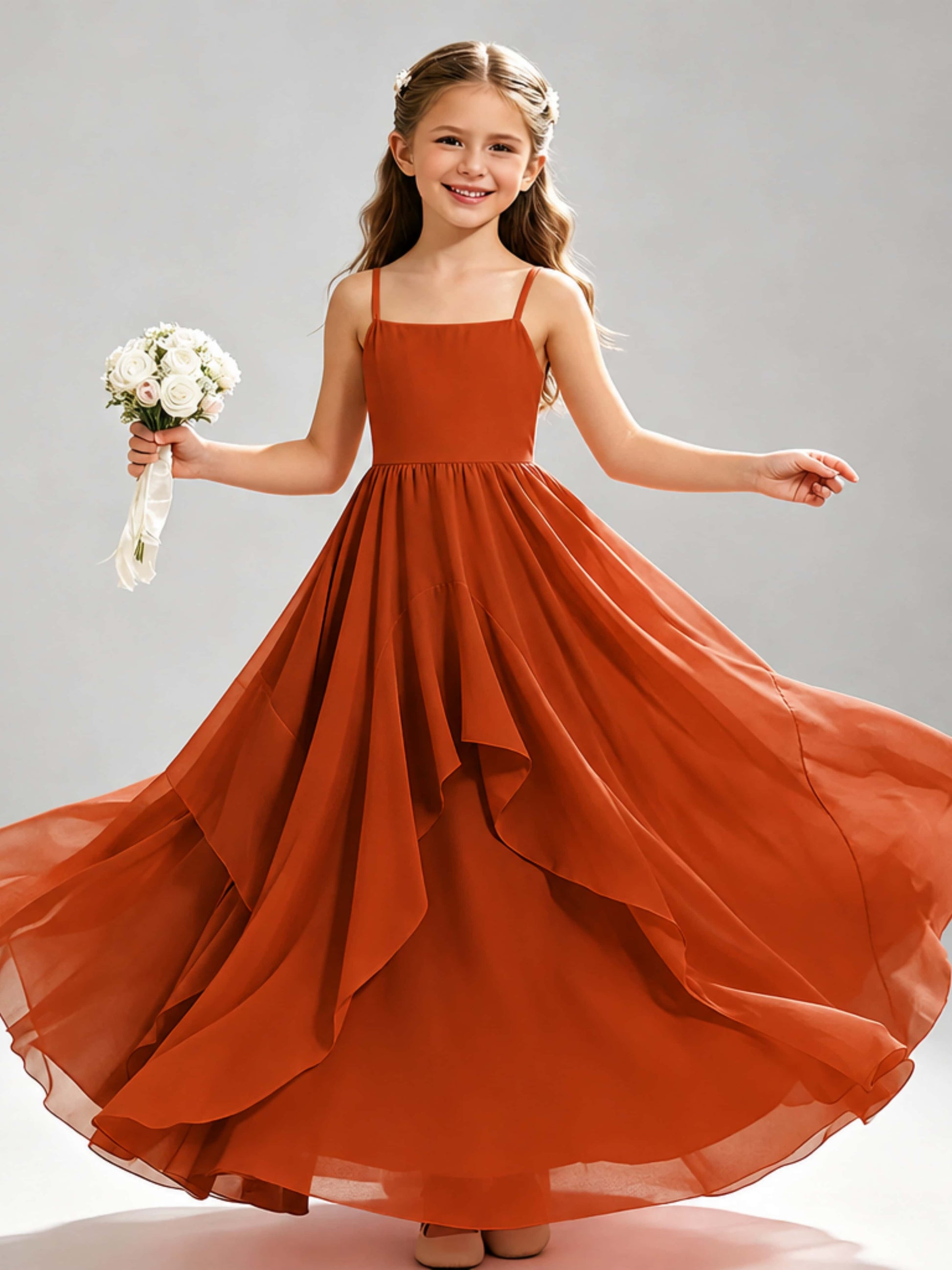 A-Line Spaghetti Straps Ruffle Junior Bridesmaid Dresses