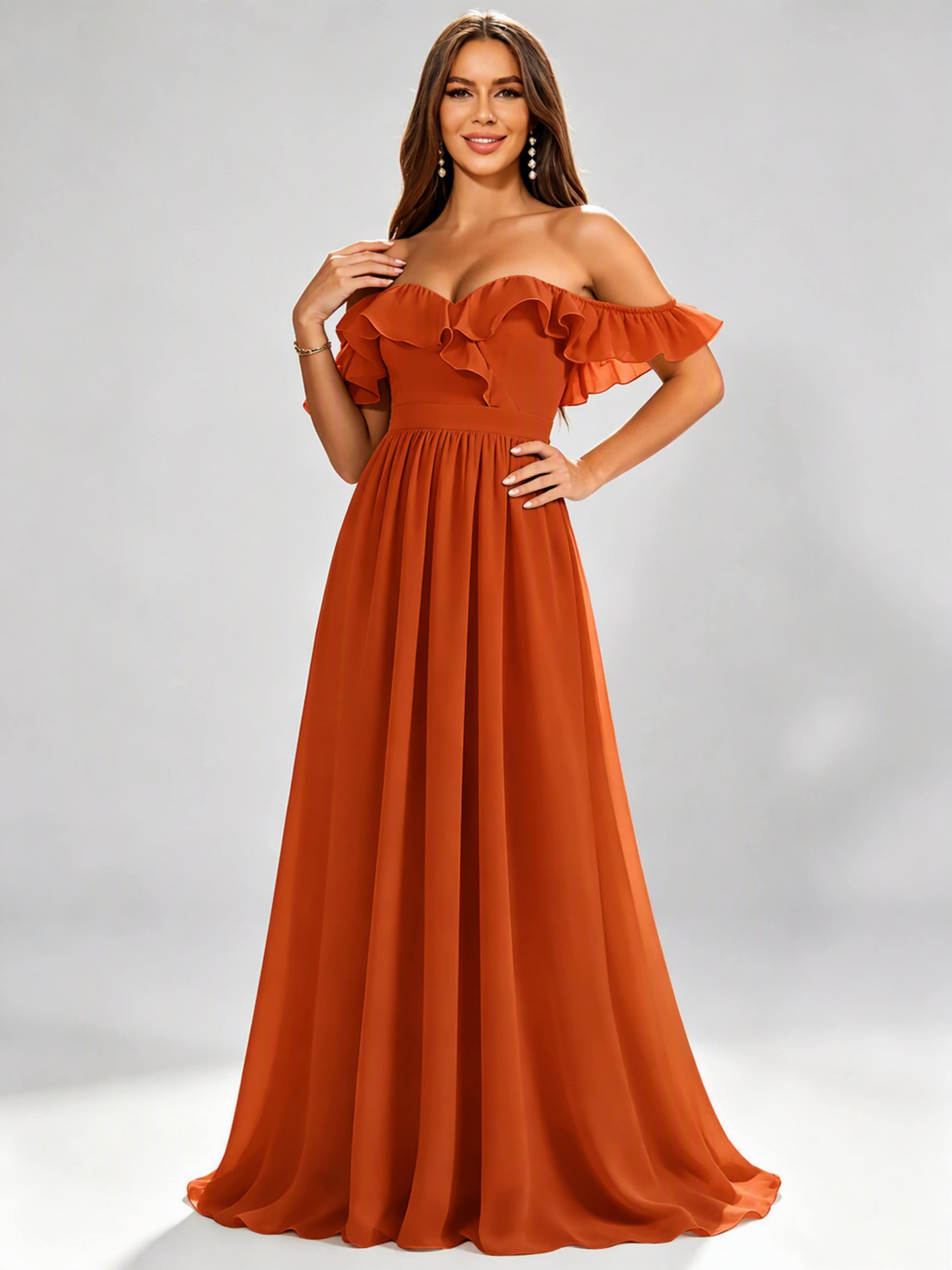 Off The Shoulder Ruffle Bridesmaid Dress Formal Evening Dresses