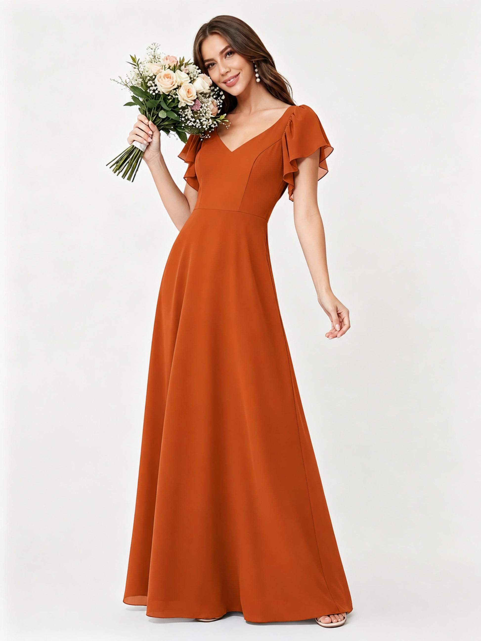 Ruffle Sleeve Chiffon Bridesmaid Dresses for Women Wedding