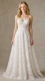 Floor Length Spaghetti Straps Lace Boho Wedding Dress