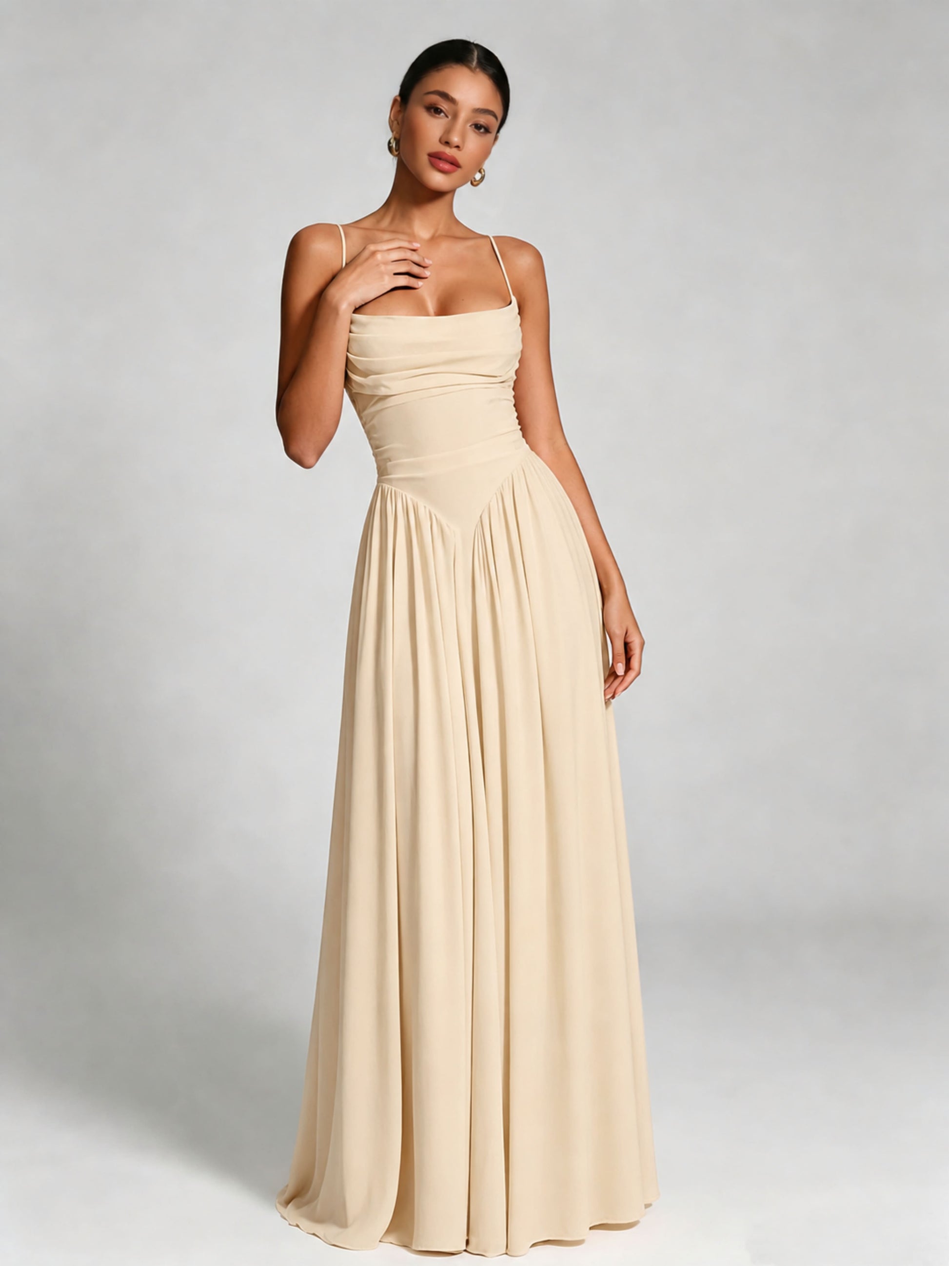 Spaghetti Straps Bridesmaid Dresses Chiffon Backless Wedding Guest Gown