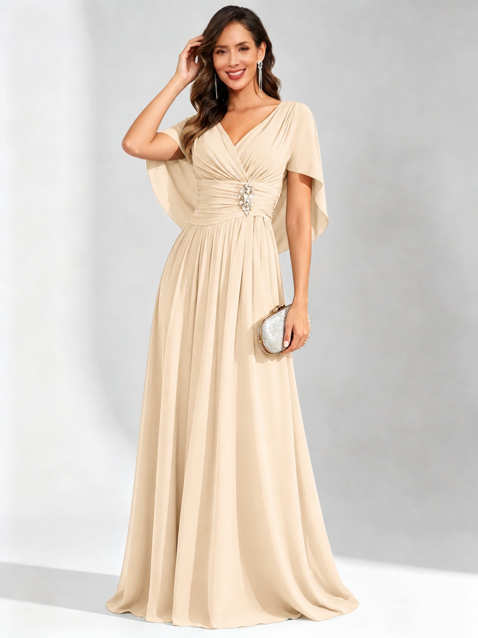 Long Chiffon Dressy Mother of The Bride Dresses with Cape