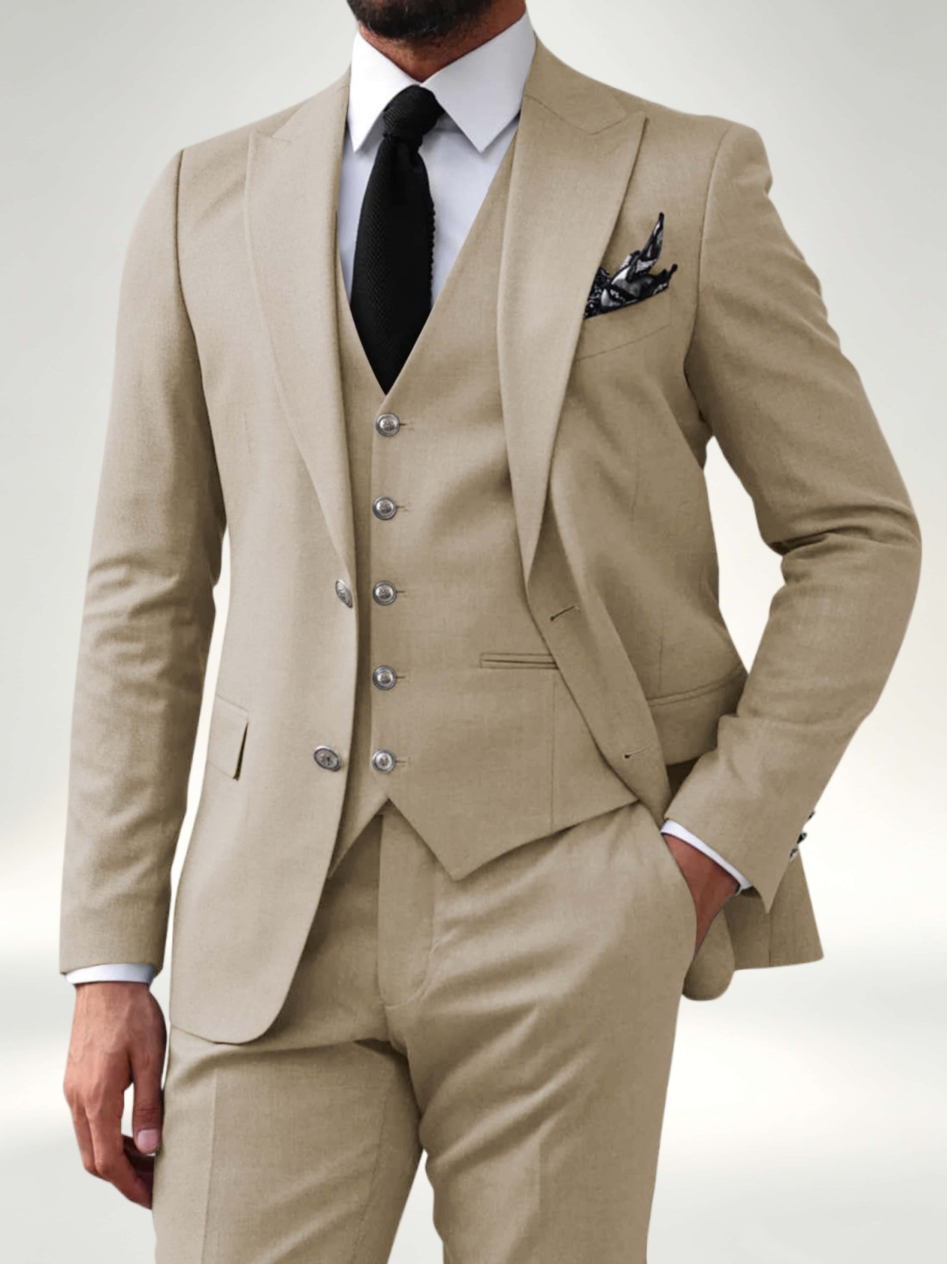 Elegant Men's 2 Button Solid 3 Pieces Formal Wedding Suits