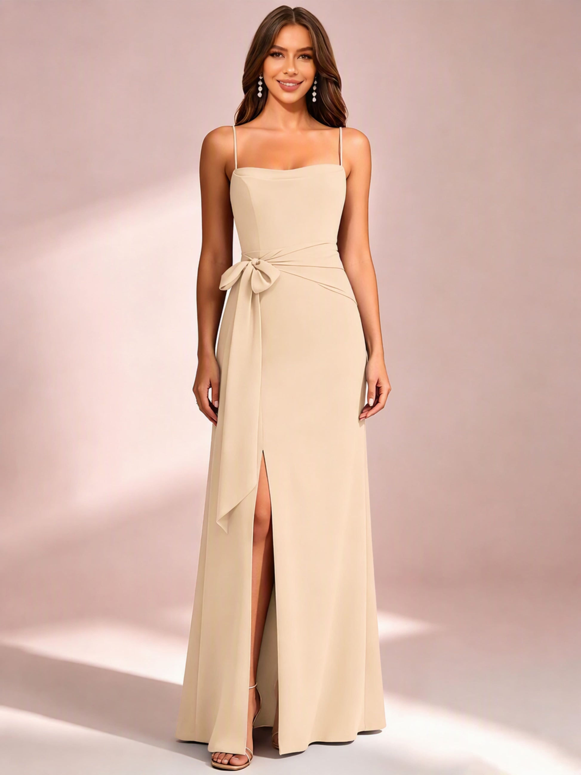 Spaghetti Straps Chiffon Bridesmaid Dress for Wedding with Belt