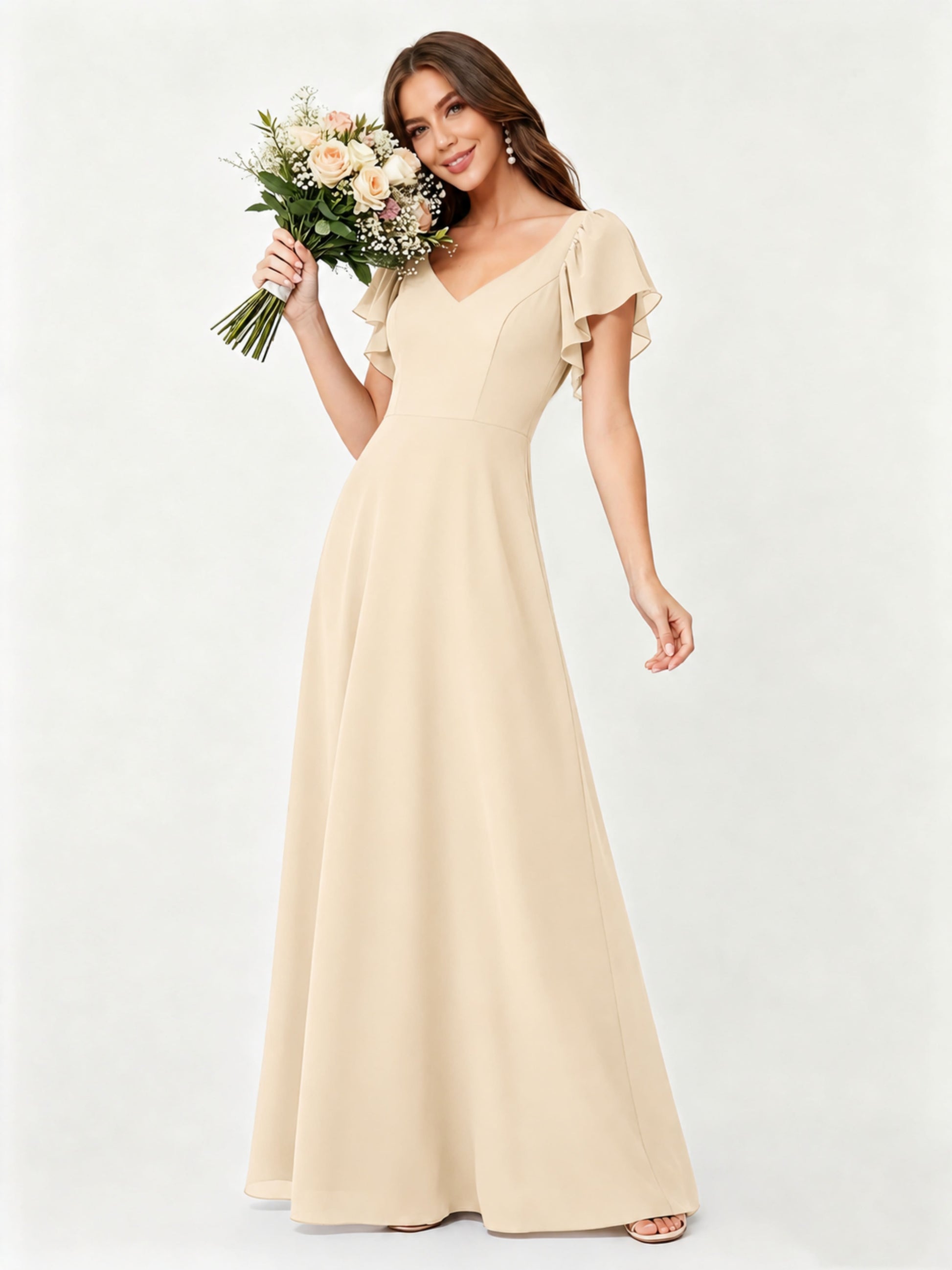 Ruffle Sleeve Chiffon Bridesmaid Dresses for Women Wedding