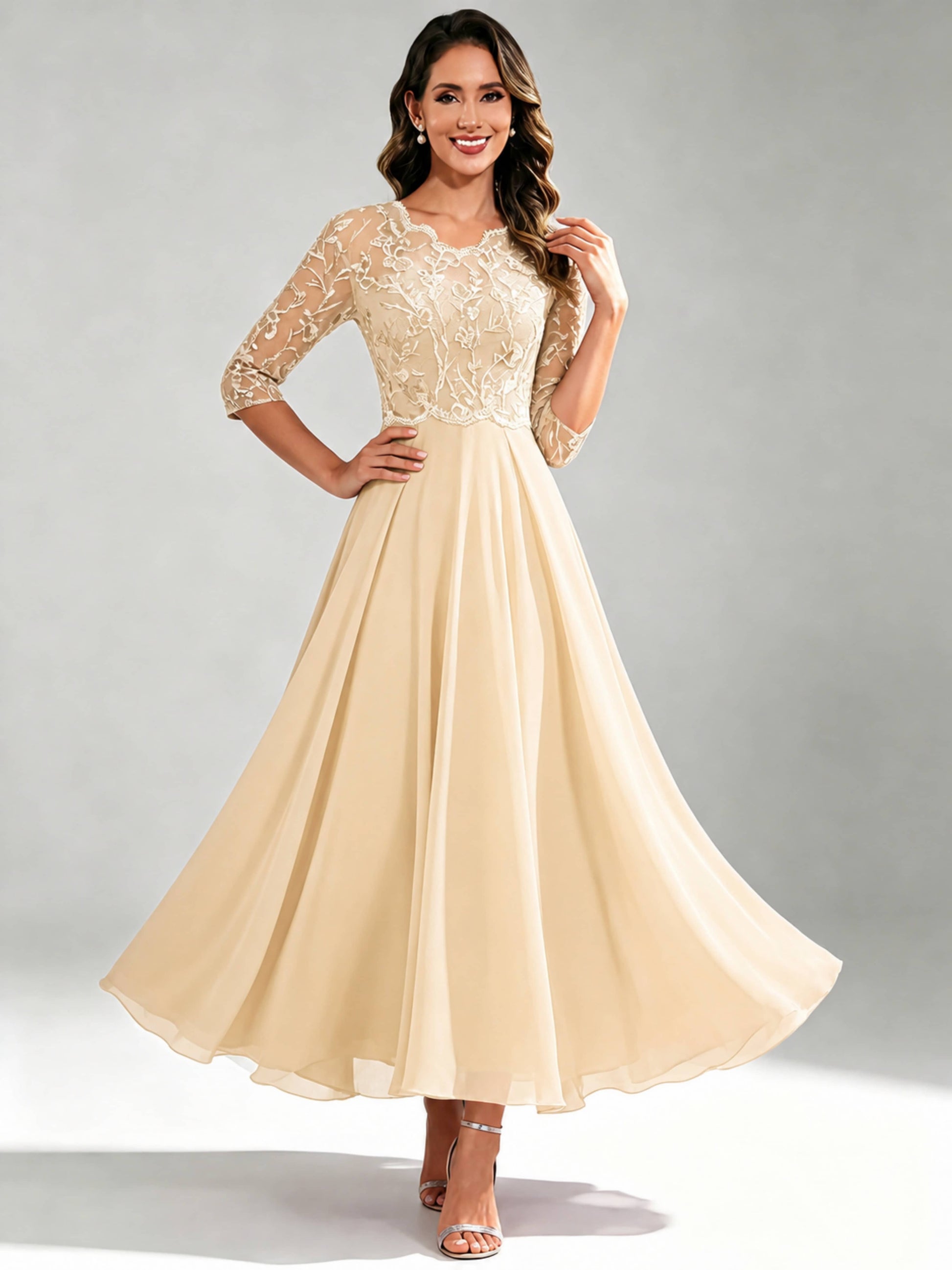 Lace Appliques Chiffon Dressy Mother of The Bride Dresses