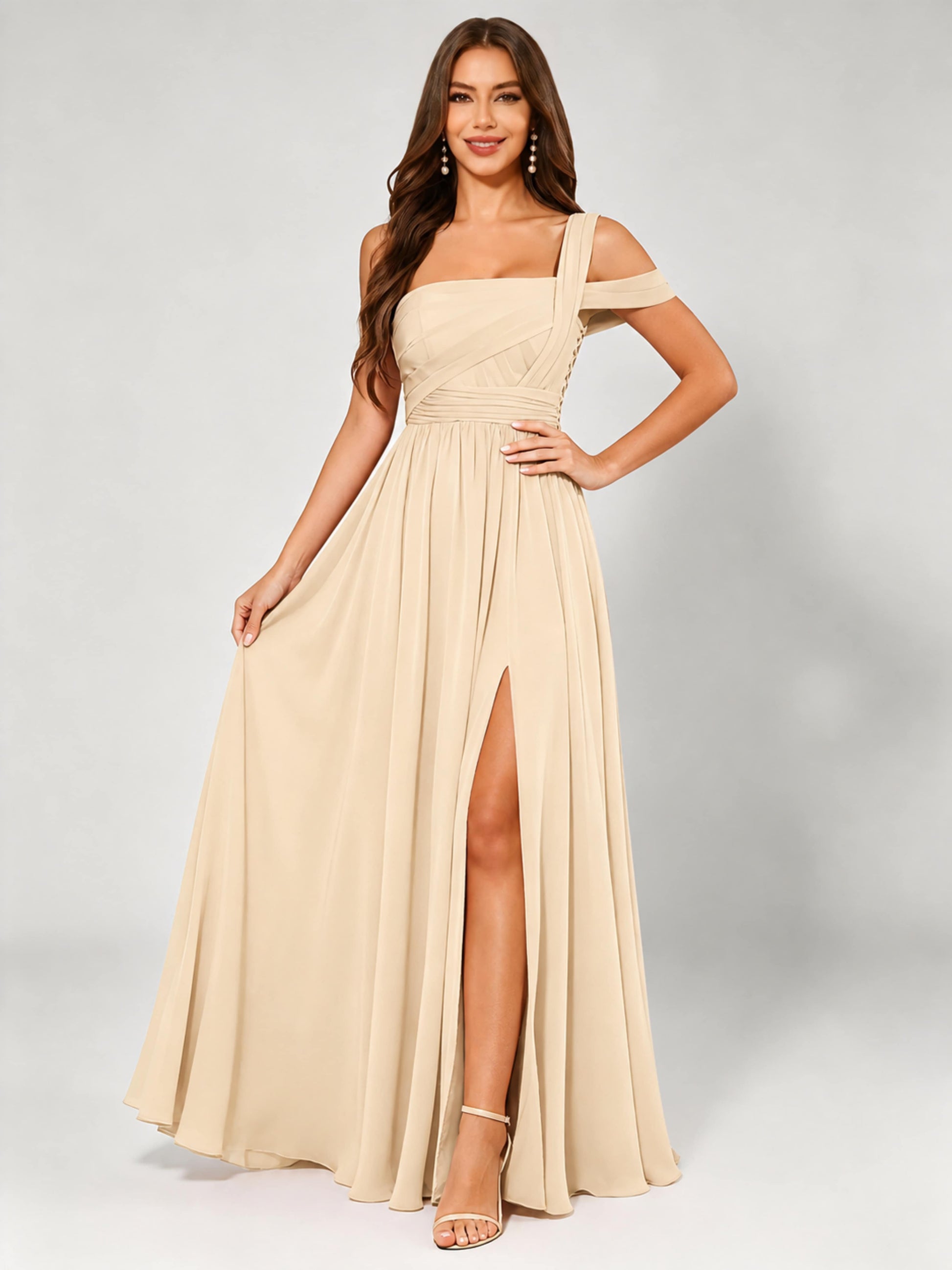 One Shoulder Chiffon Pleated Bridesmaid Dresses for Wedding