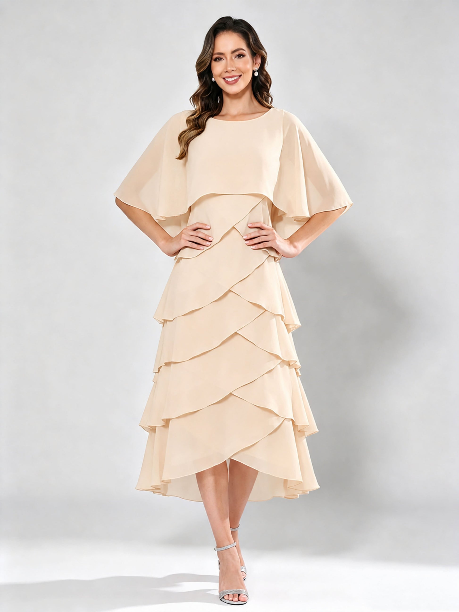 Chiffon Tiered Mother of The Bride Dress for Women Wedding