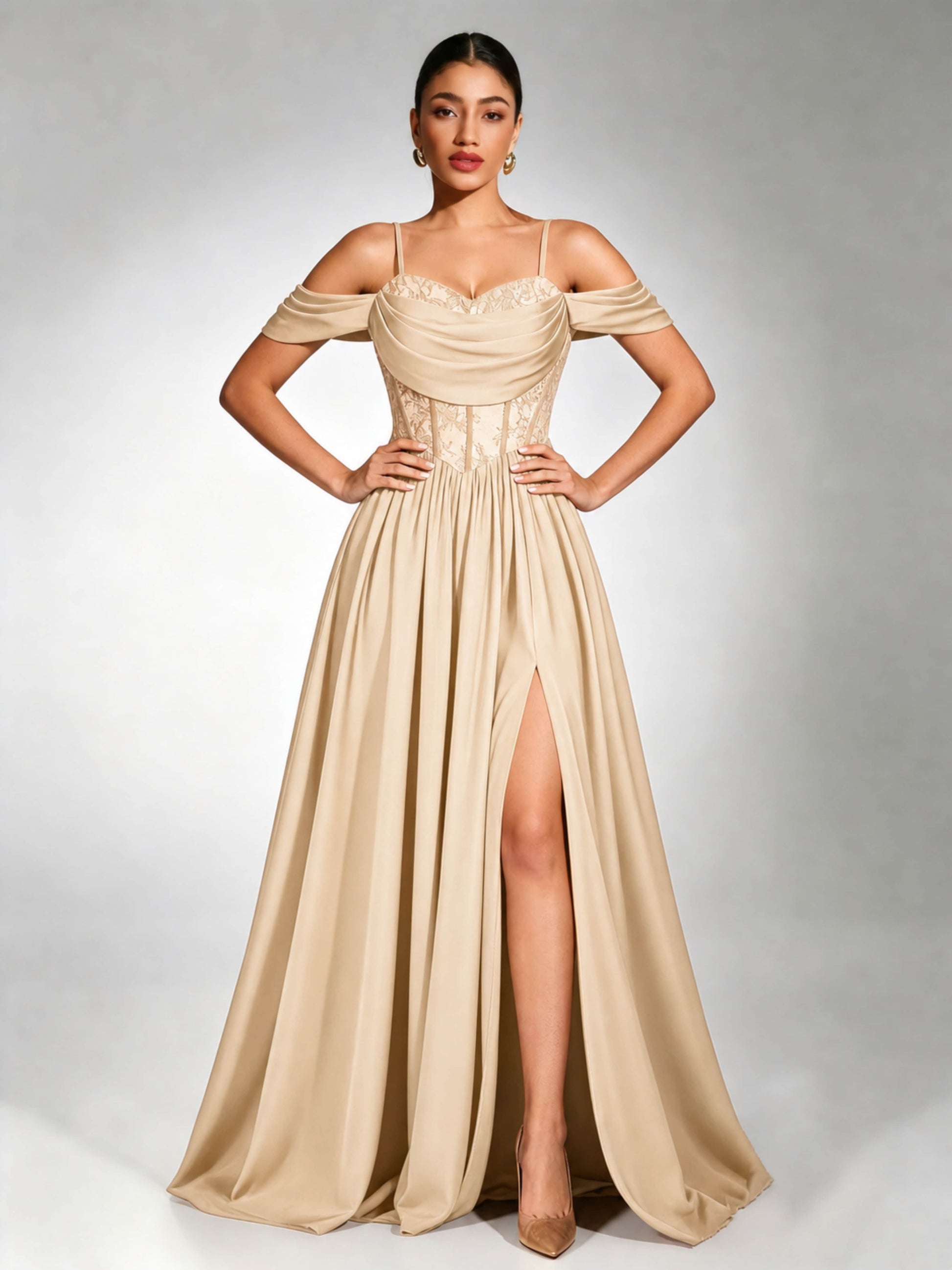 Off Shoulder Chiffon Lace Prom Dress for Teens