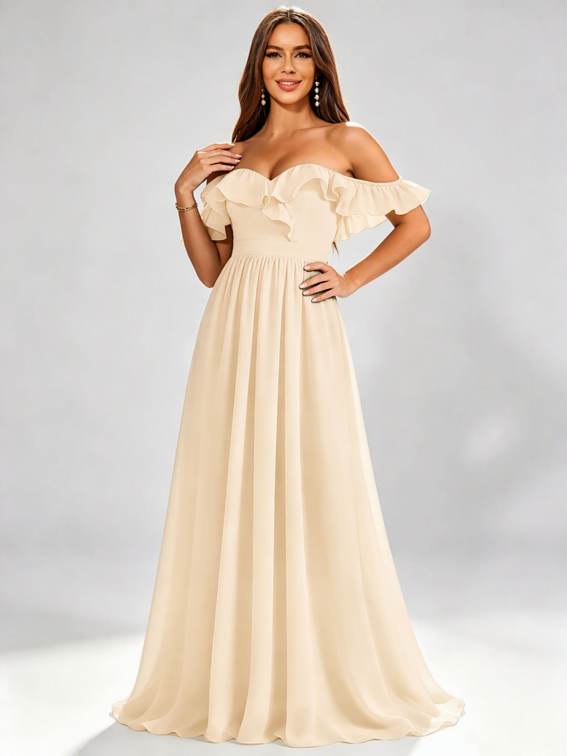Off The Shoulder Ruffle Bridesmaid Dress Formal Evening Dresses