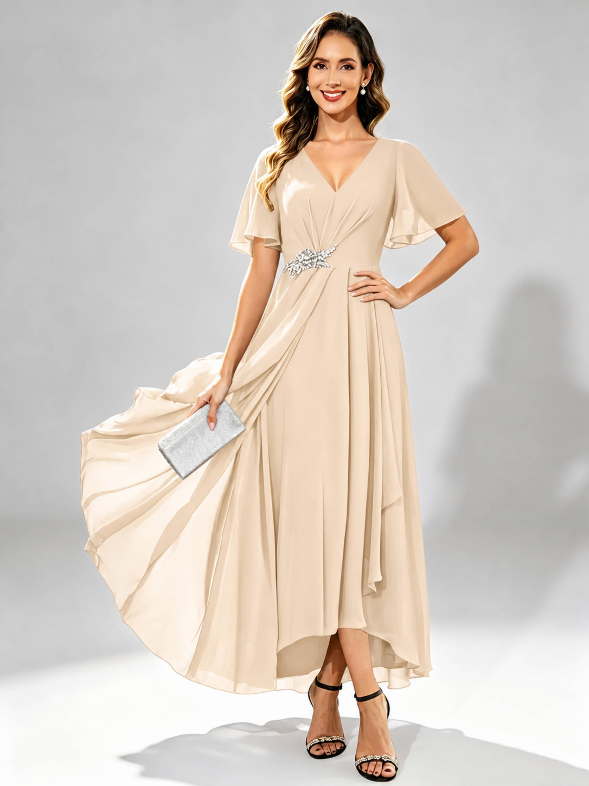 Chiffon High Low Tiered Mother of The Bride Dresses for Wedding