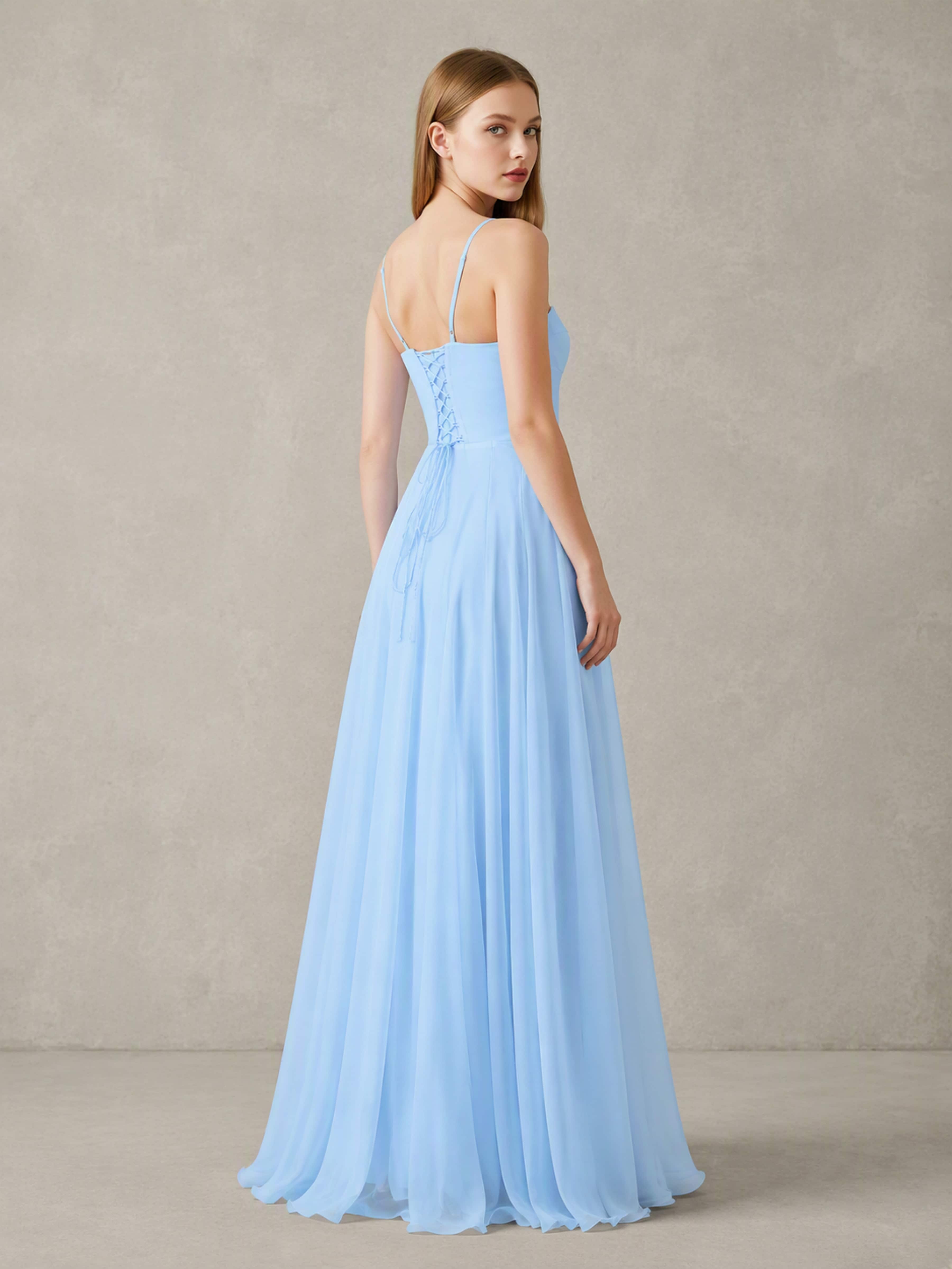 Chiffon Spaghetti Straps Sweetheart Neck Formal Evening Dress